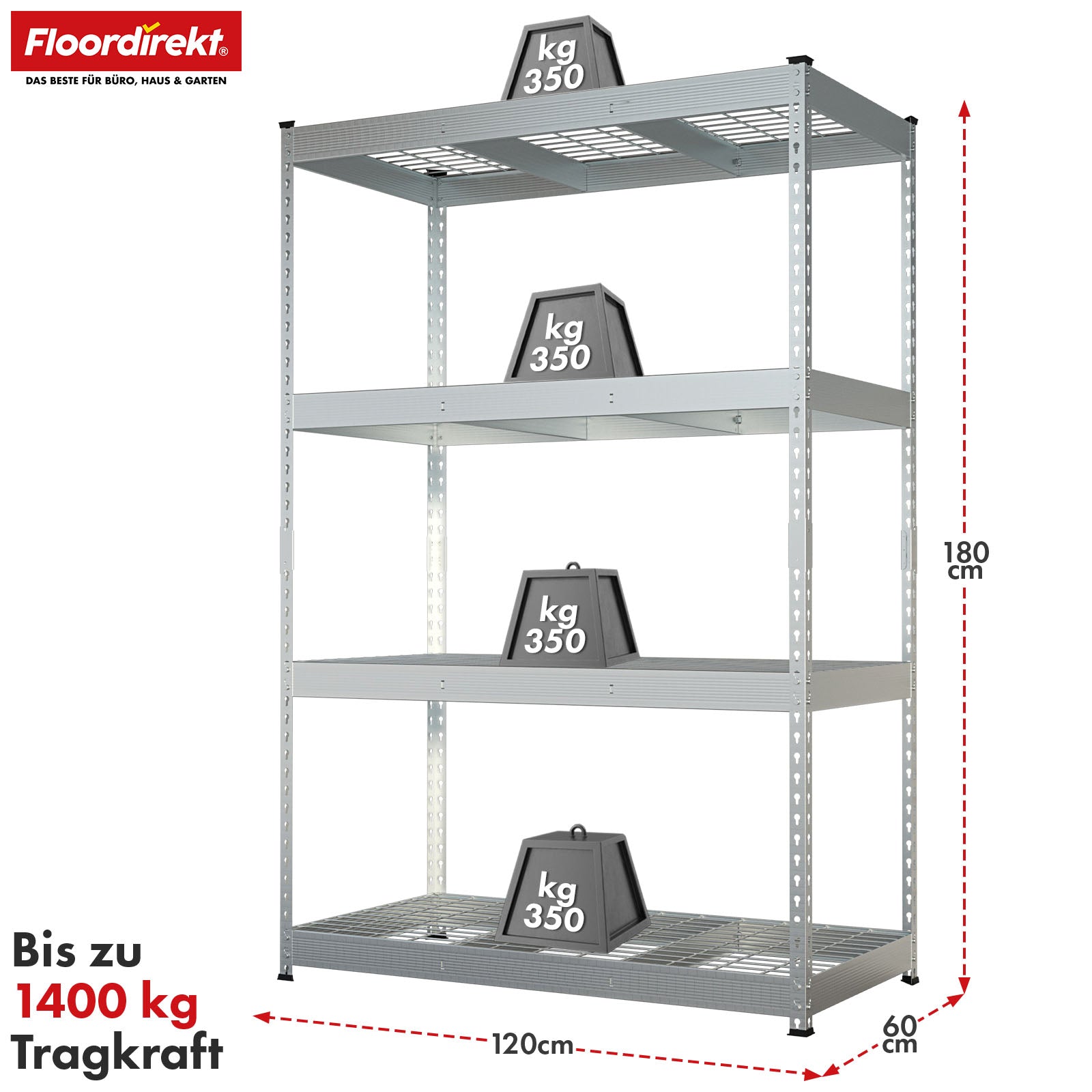 Heavy-duty shelving | Yukon Rivet | Steel shelving with mesh shelves | 250-350 kg load capacity per shelf | Various sizes & colours