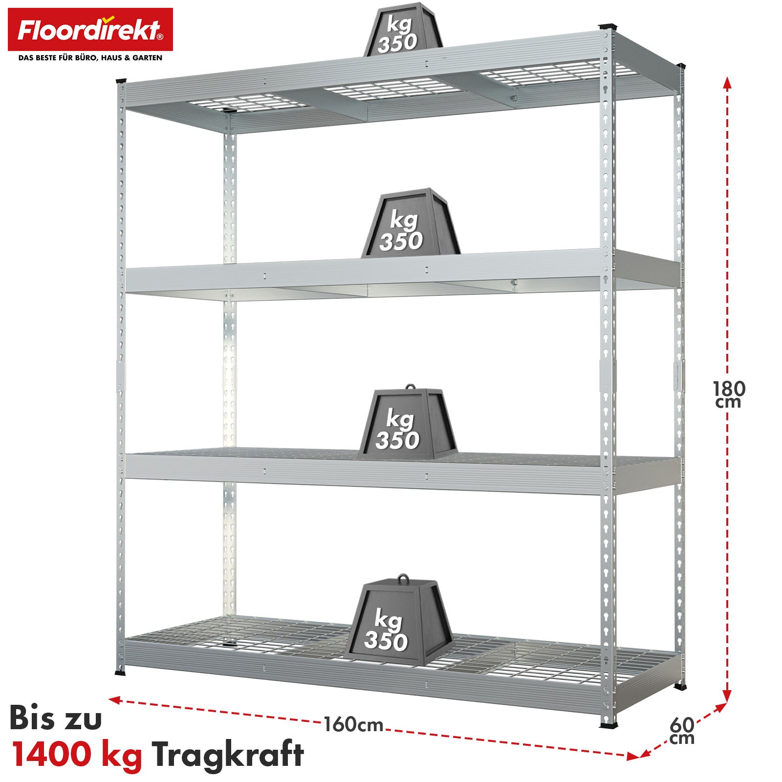 Heavy-duty shelving | Yukon Rivet | Steel shelving with mesh shelves | 250-350 kg load capacity per shelf | Various sizes & colours