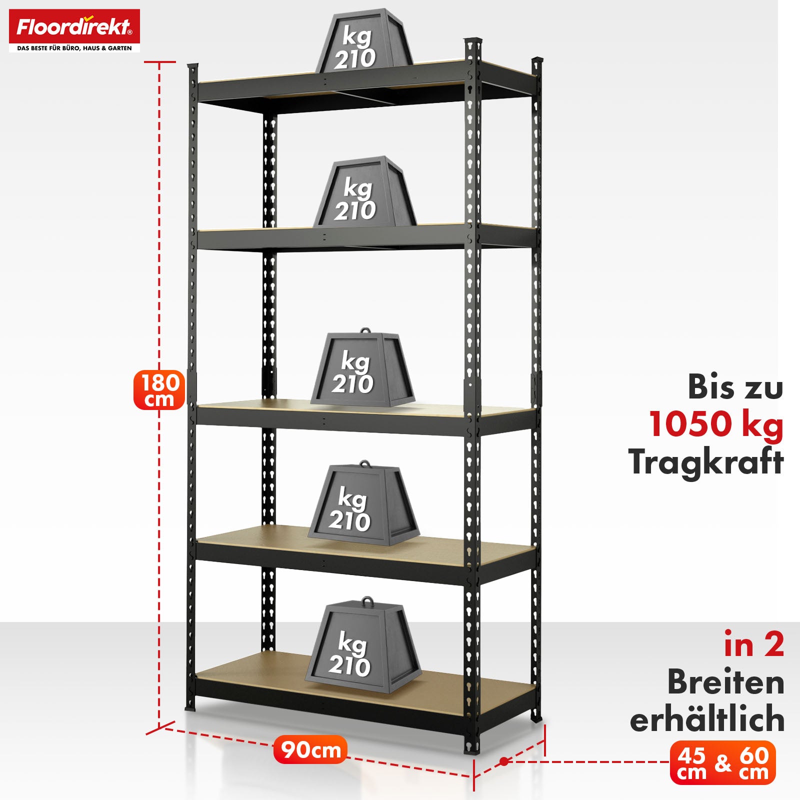 Heavy-duty shelving | Rhino | Storage shelving with 5 shelves | 1050 kg load capacity | Innovative plug-in system | In various colors & sizes