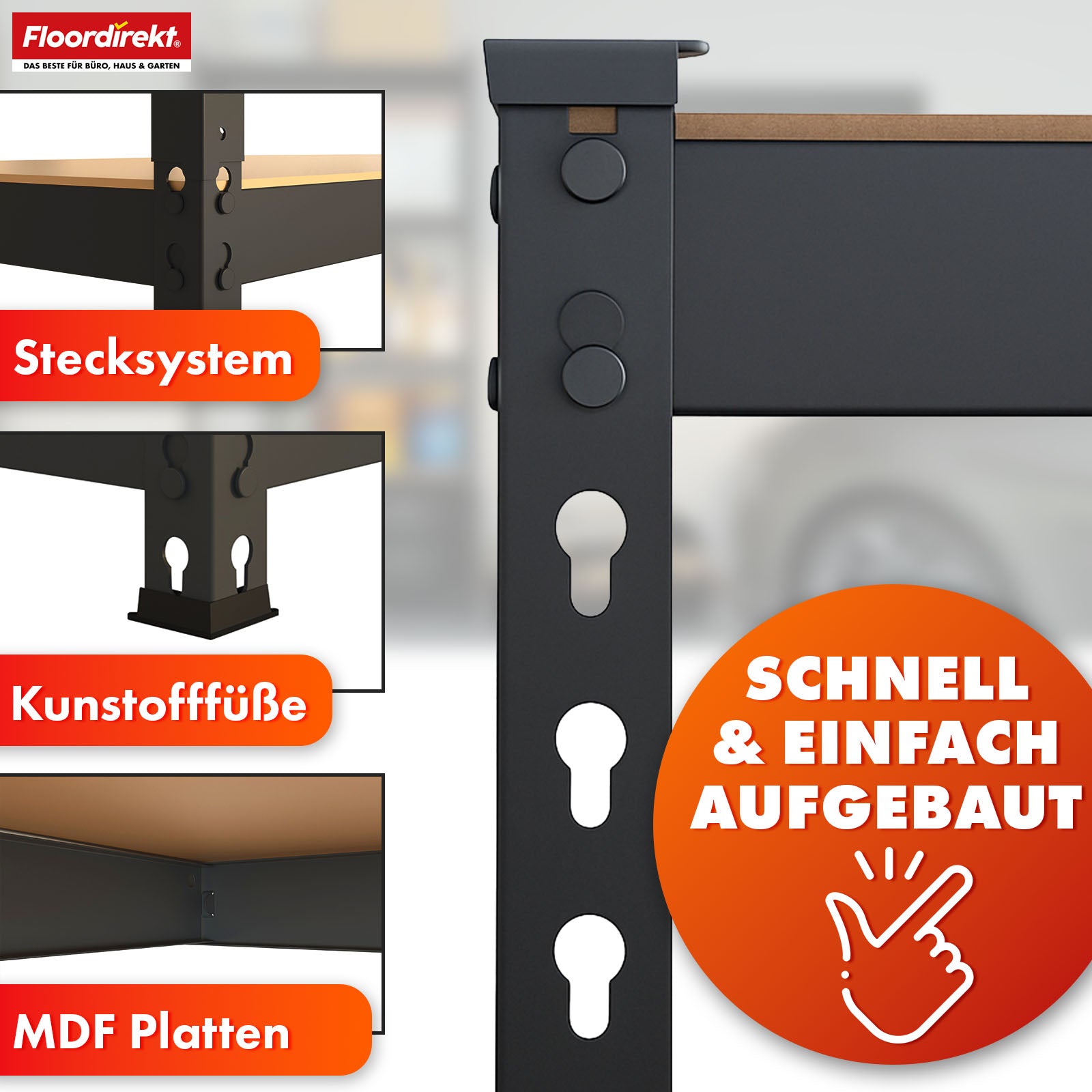 Heavy-duty shelving | Rhino | Storage shelving with 5 shelves | 1050 kg load capacity | Innovative plug-in system | In various colors & sizes