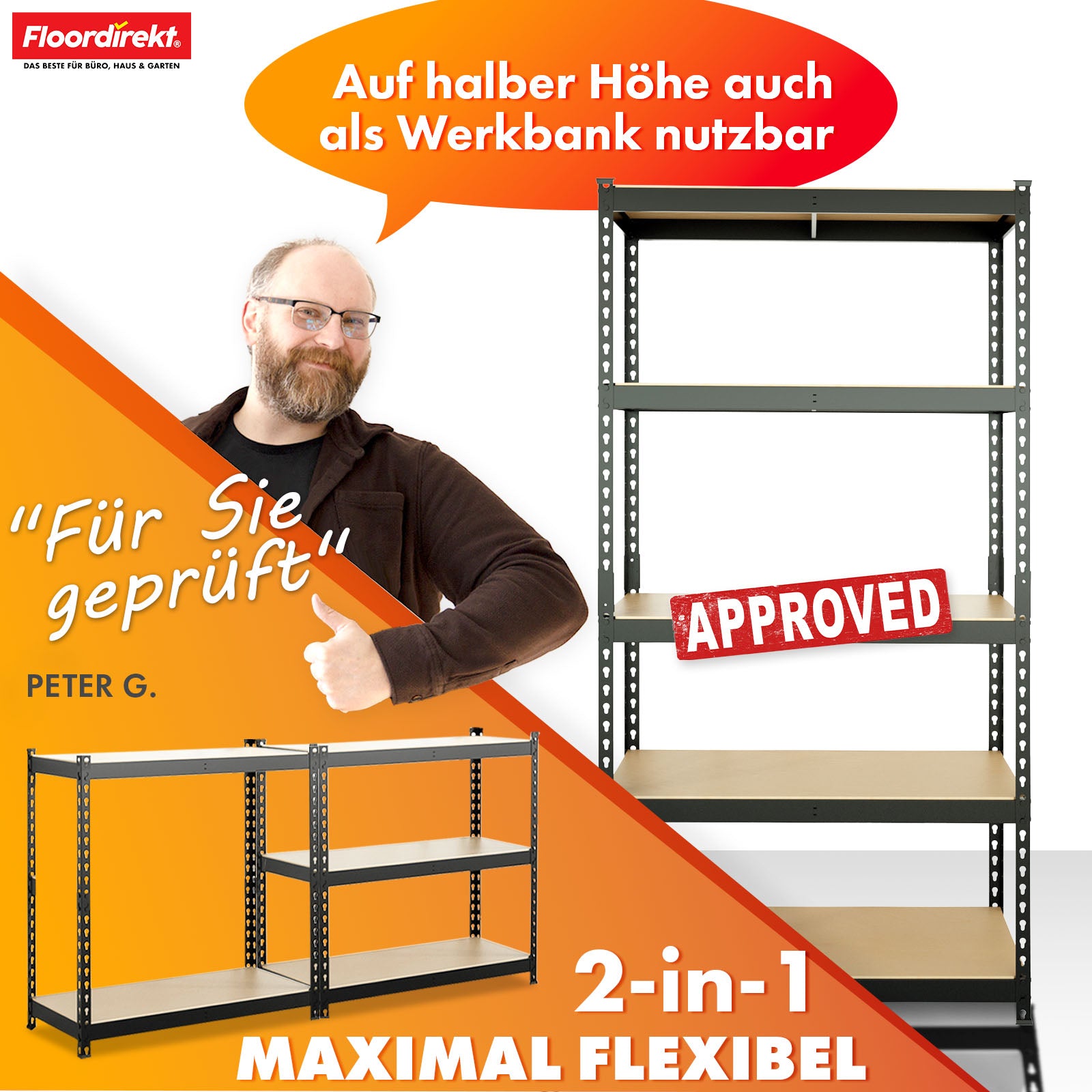 Heavy-duty shelving | Rhino | Storage shelving with 5 shelves | 1050 kg load capacity | Innovative plug-in system | In various colors & sizes