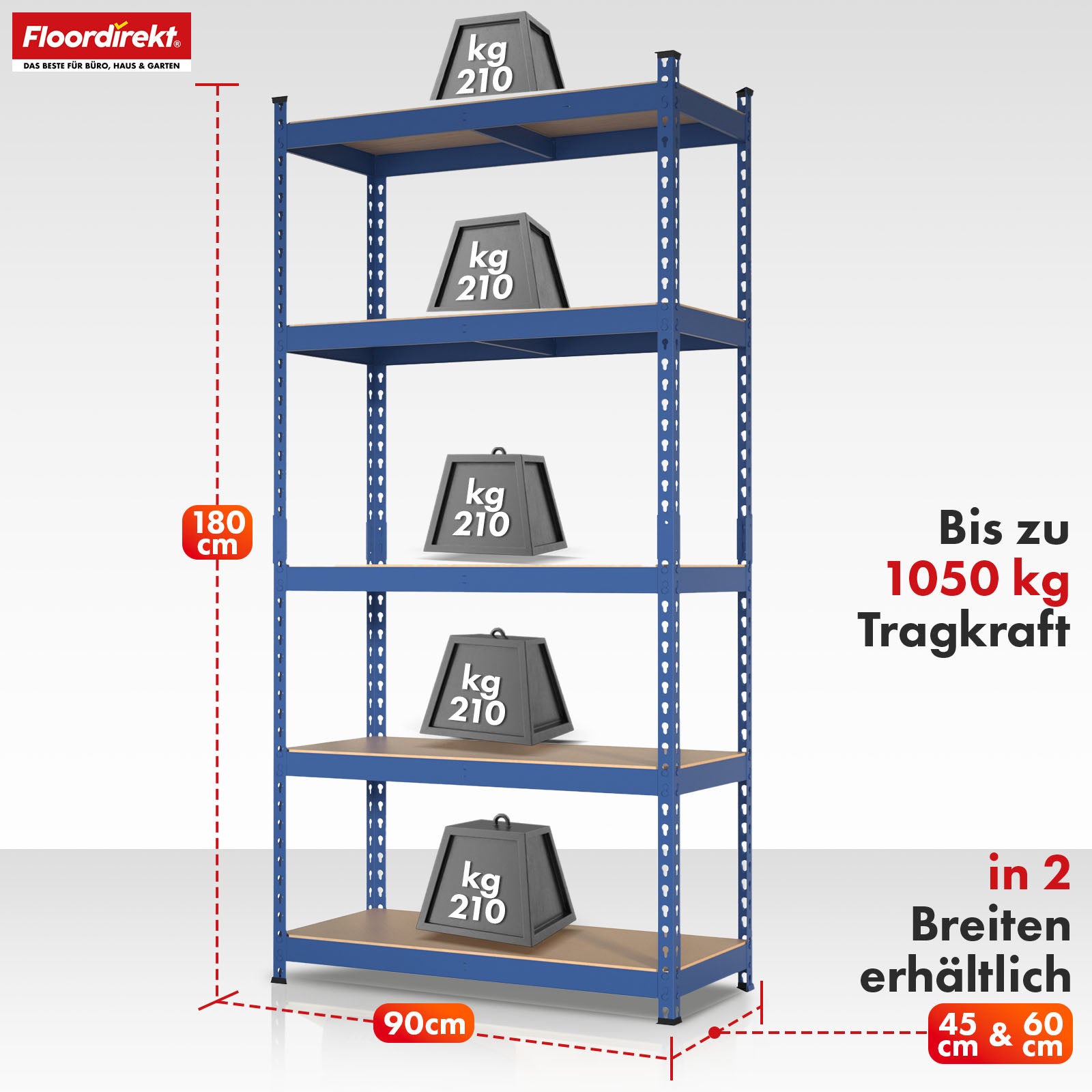 Heavy-duty shelving | Rhino | Storage shelving with 5 shelves | 1050 kg load capacity | Innovative plug-in system | In various colors & sizes