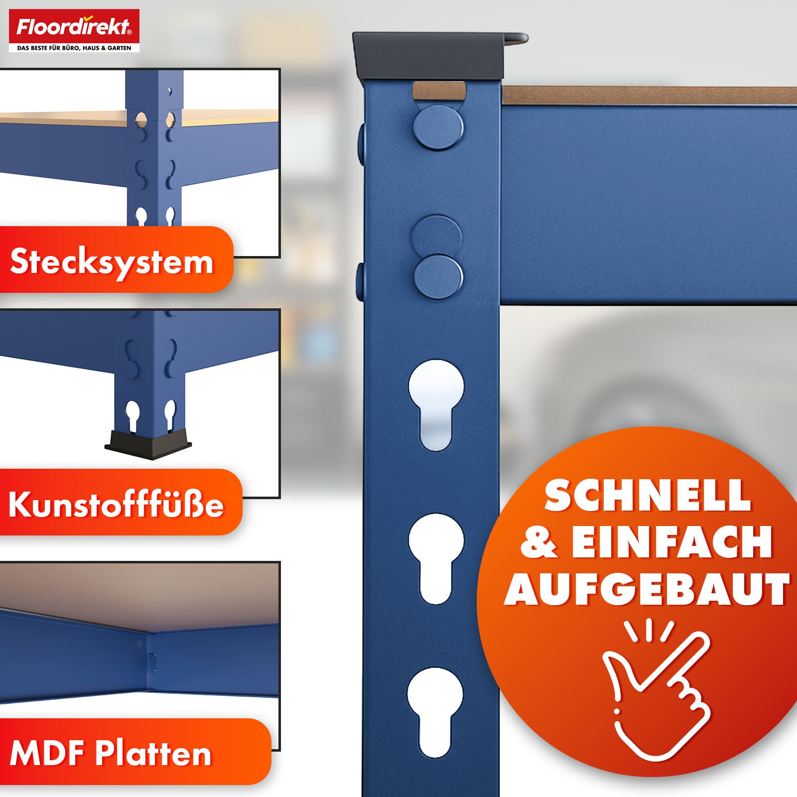 Heavy-duty shelving | Rhino | Storage shelving with 5 shelves | 1050 kg load capacity | Innovative plug-in system | In various colors & sizes