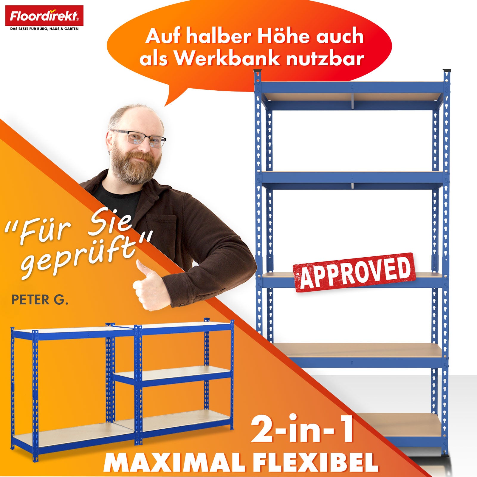 Heavy-duty shelving | Rhino | Storage shelving with 5 shelves | 1050 kg load capacity | Innovative plug-in system | In various colors & sizes