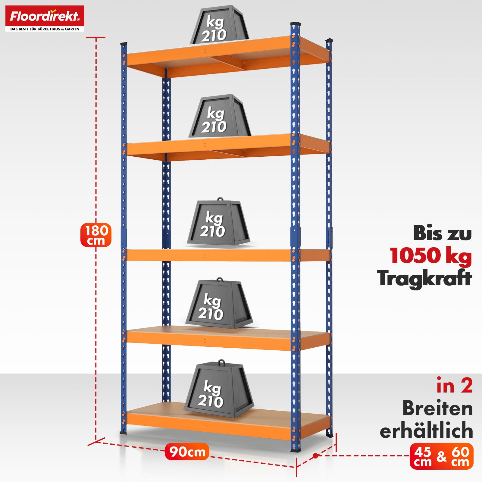 Heavy-duty shelving | Rhino | Storage shelving with 5 shelves | 1050 kg load capacity | Innovative plug-in system | In various colors & sizes