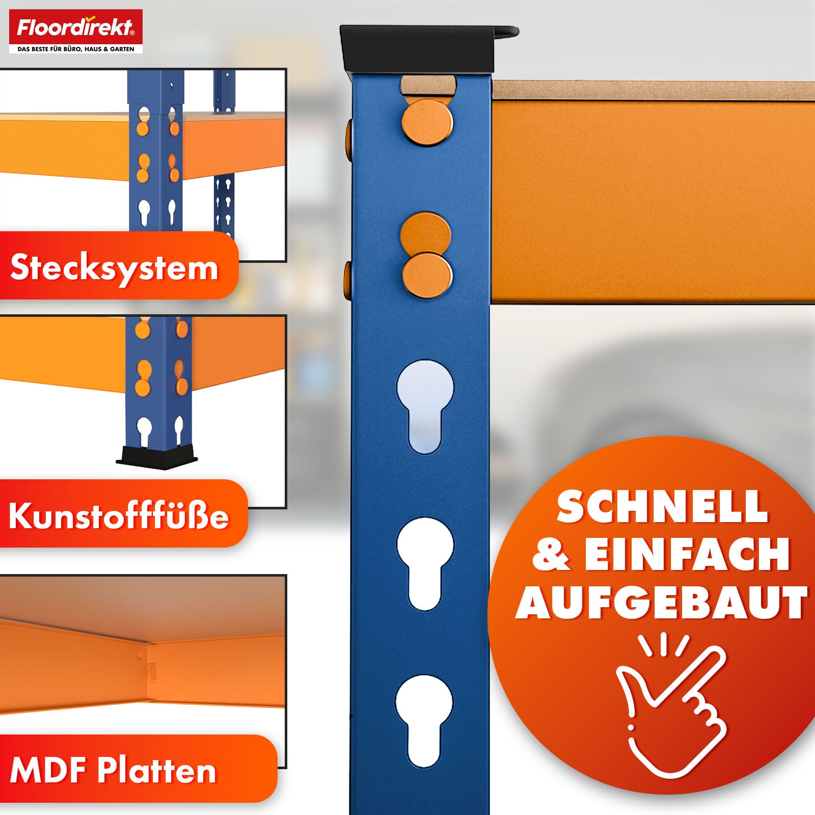 Heavy-duty shelving | Rhino | Storage shelving with 5 shelves | 1050 kg load capacity | Innovative plug-in system | In various colors & sizes