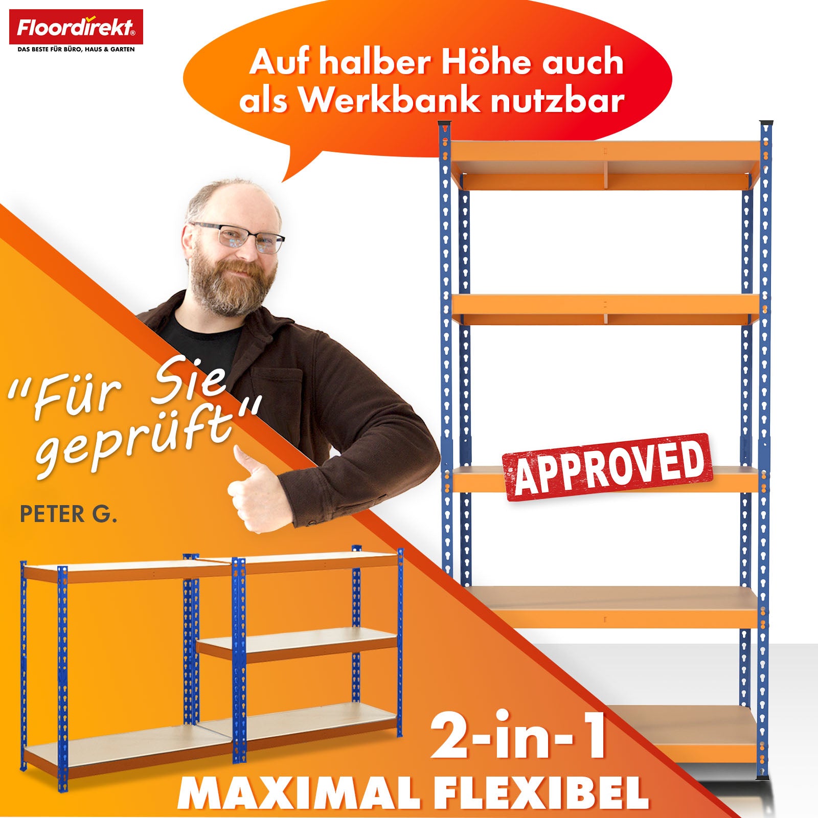 Heavy-duty shelving | Rhino | Storage shelving with 5 shelves | 1050 kg load capacity | Innovative plug-in system | In various colors & sizes