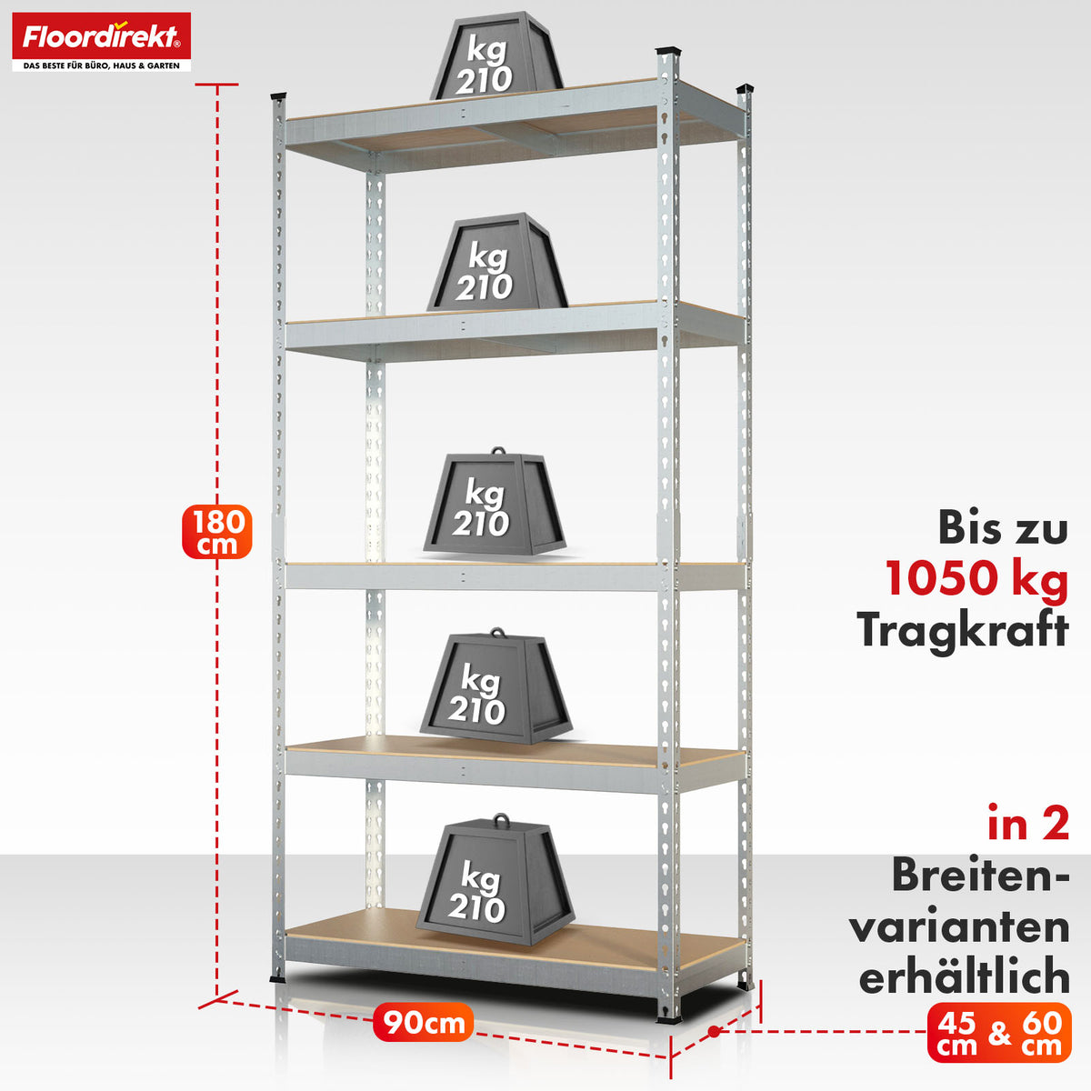 Heavy-duty shelving | Rhino | Storage shelving with 5 shelves | 1050 kg load capacity | Innovative plug-in system | In various colors & sizes