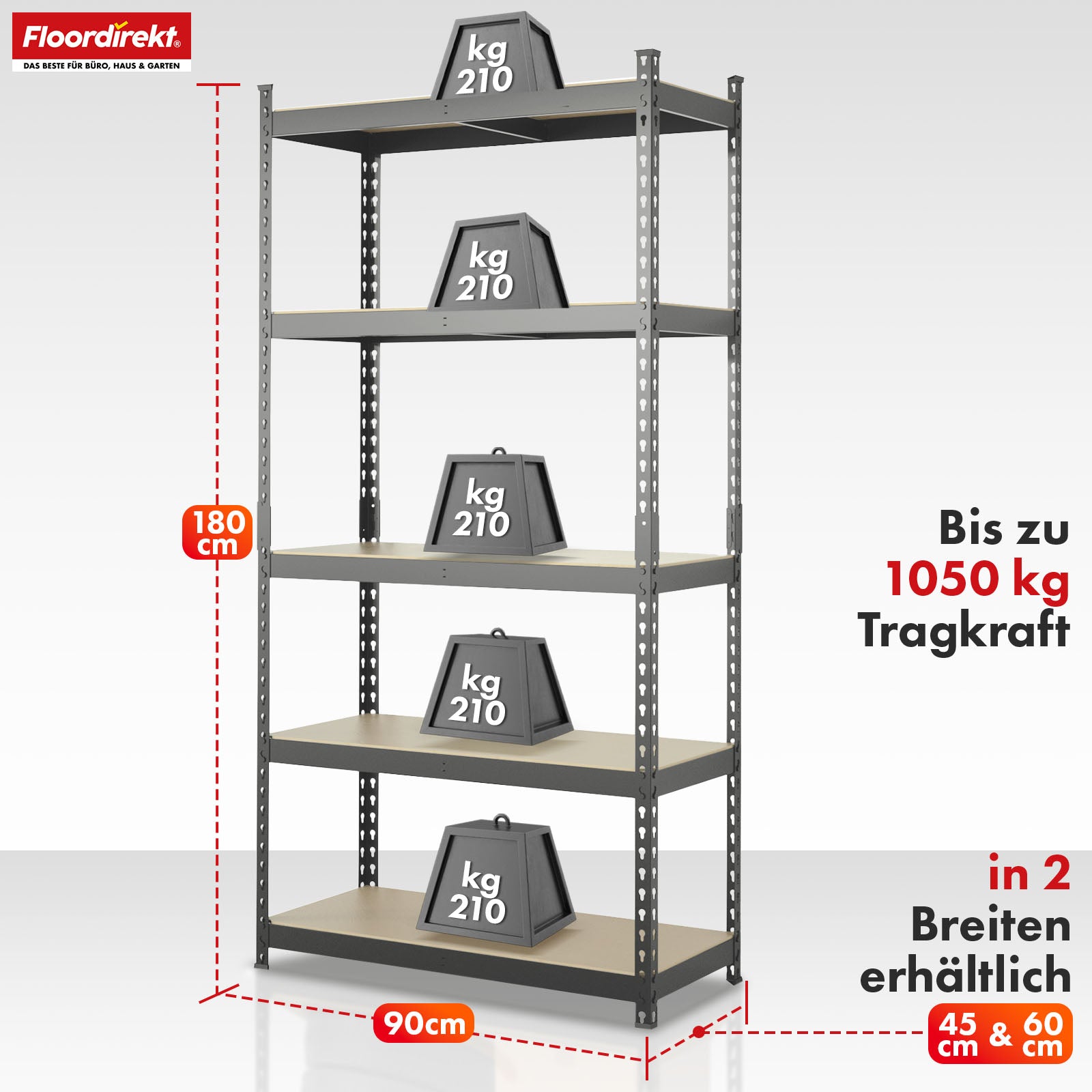 Heavy-duty shelving | Rhino | Storage shelving with 5 shelves | 1050 kg load capacity | Innovative plug-in system | In various colors & sizes
