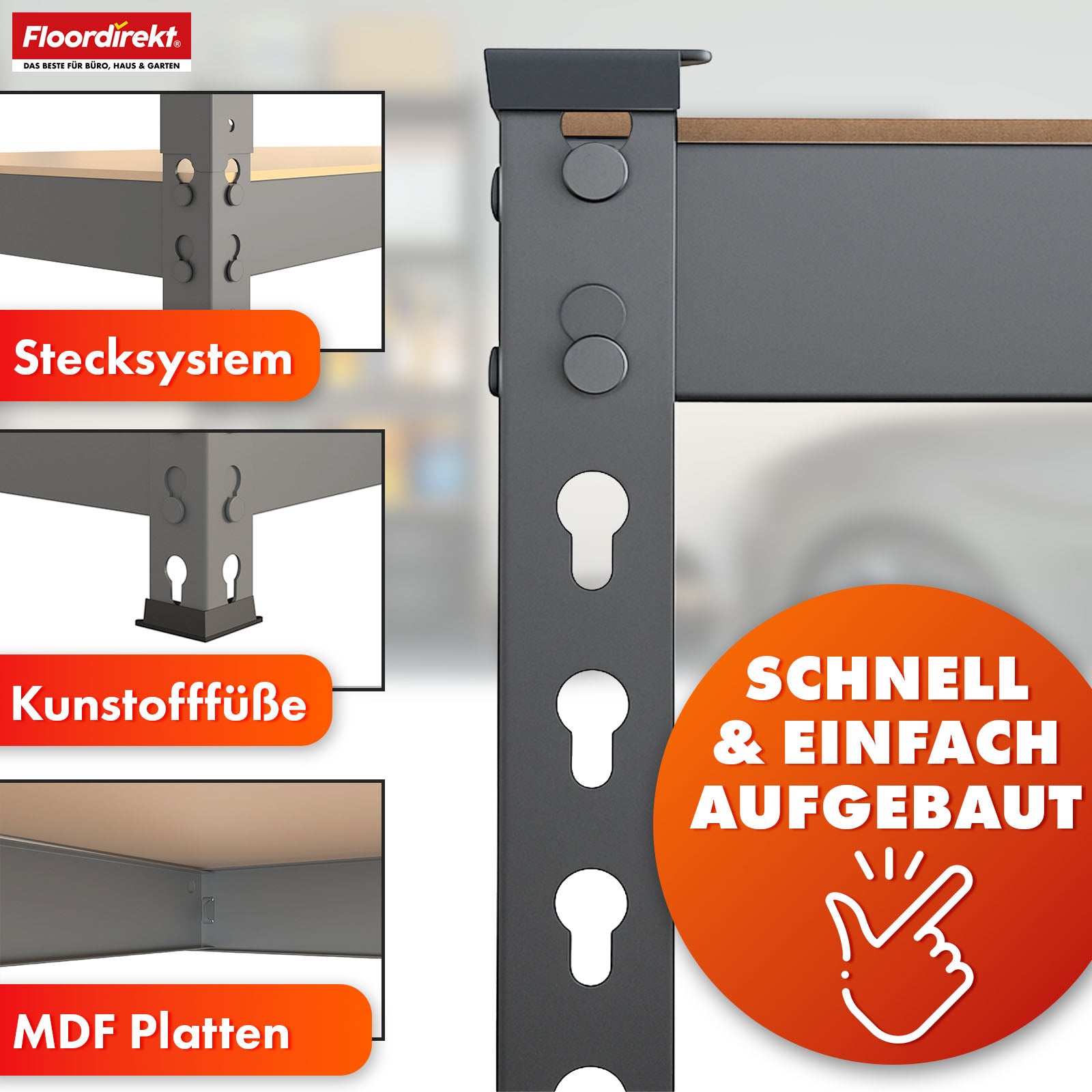 Heavy-duty shelving | Rhino | Storage shelving with 5 shelves | 1050 kg load capacity | Innovative plug-in system | In various colors & sizes