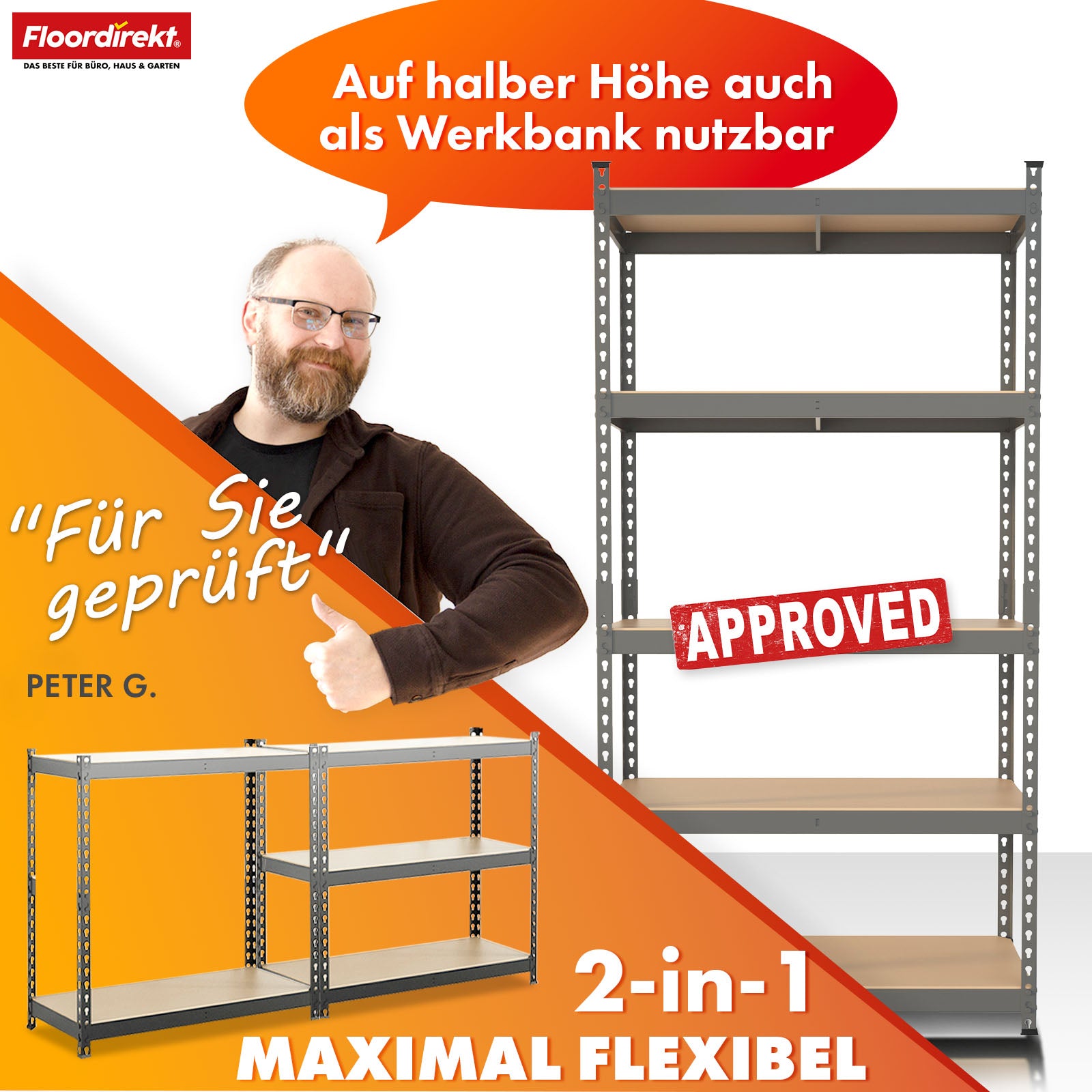 Heavy-duty shelving | Rhino | Storage shelving with 5 shelves | 1050 kg load capacity | Innovative plug-in system | In various colors & sizes