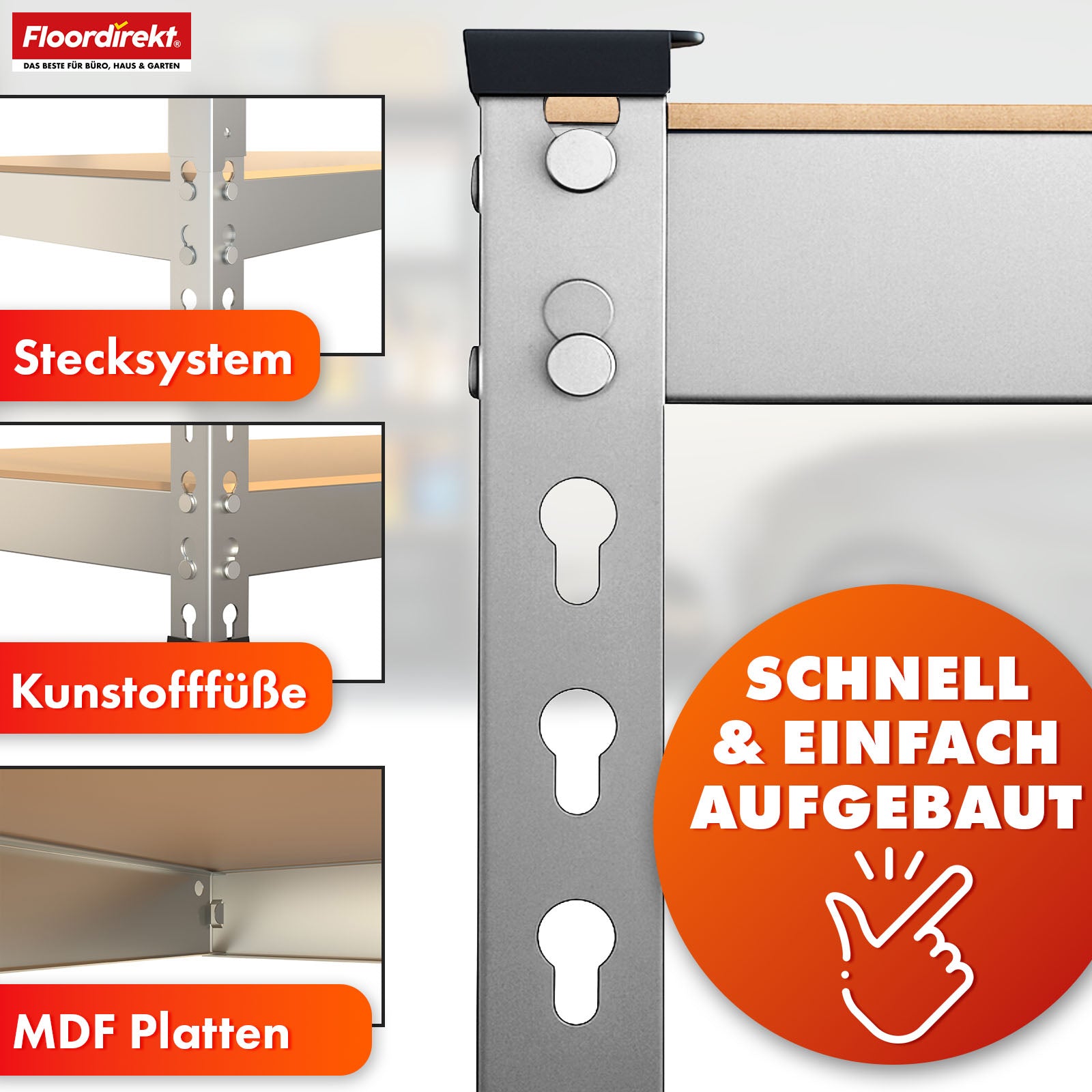 Heavy-duty shelving | Rhino | Storage shelving with 5 shelves | 1050 kg load capacity | Innovative plug-in system | In various colors & sizes
