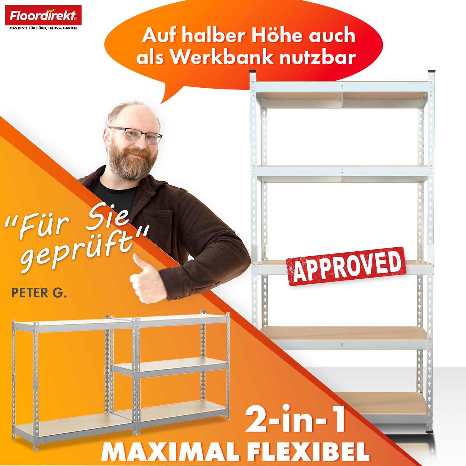 Heavy-duty shelving | Rhino | Storage shelving with 5 shelves | 1050 kg load capacity | Innovative plug-in system | In various colors & sizes