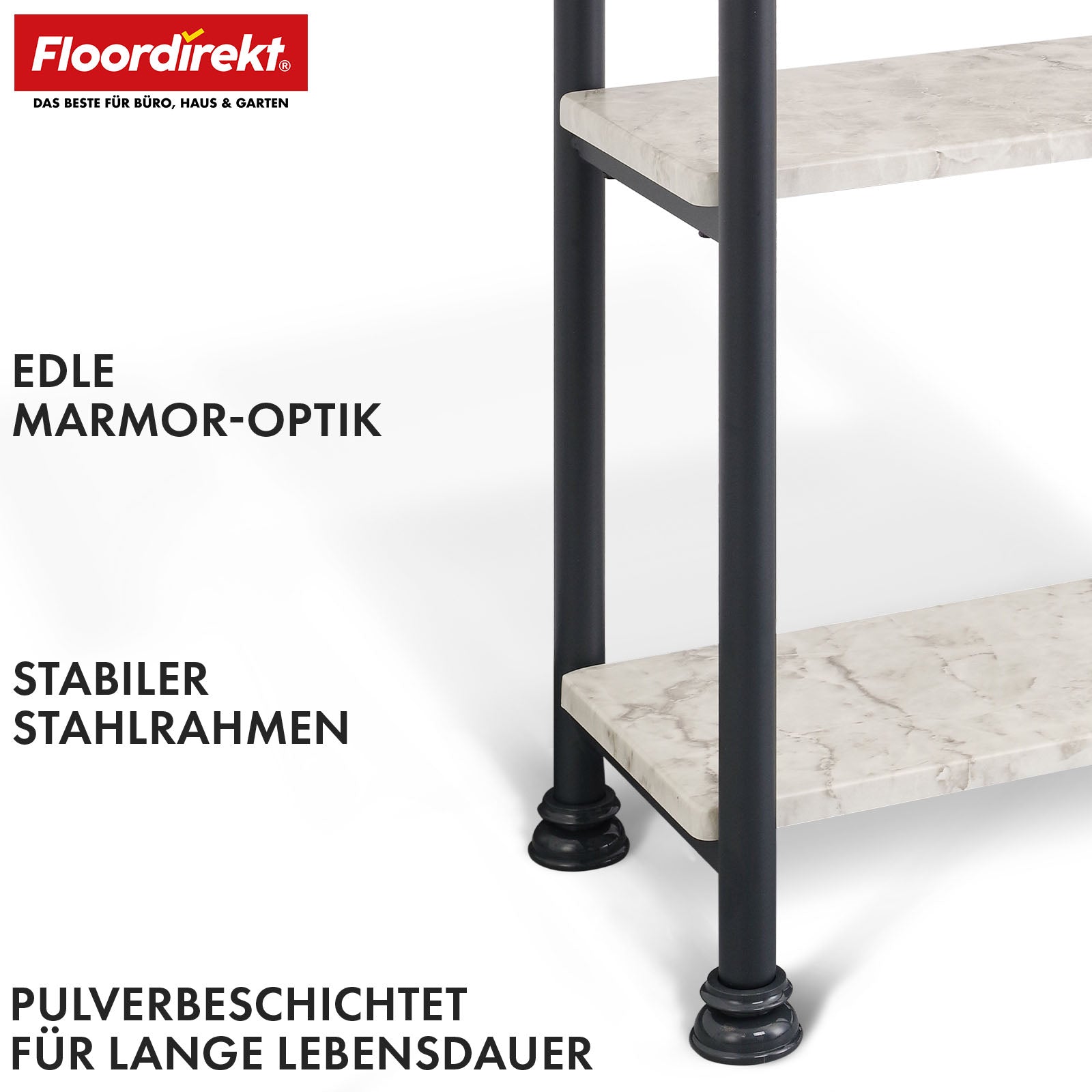 Floor-standing shelf | Charles | Modern shelf in marble look with sturdy steel construction | Available with 3 or 4 shelves