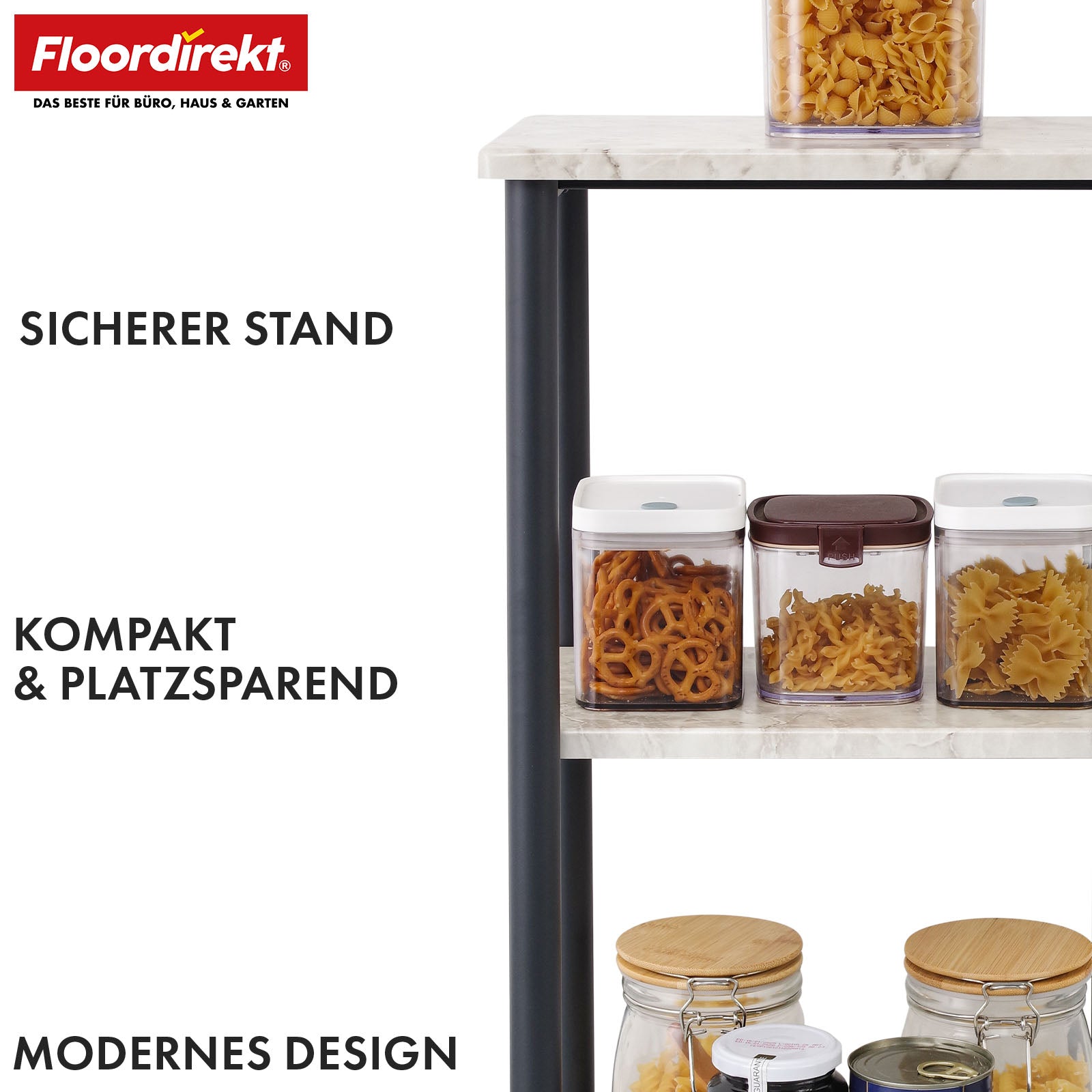 Floor-standing shelf | Charles | Modern shelf in marble look with sturdy steel construction | Available with 3 or 4 shelves