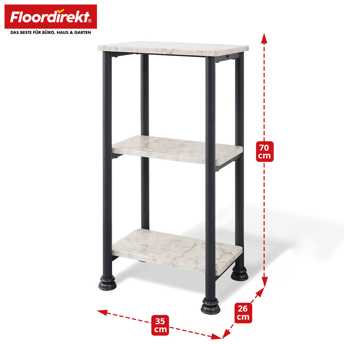 Floor-standing shelf | Charles | Modern shelf in marble look with sturdy steel construction | Available with 3 or 4 shelves