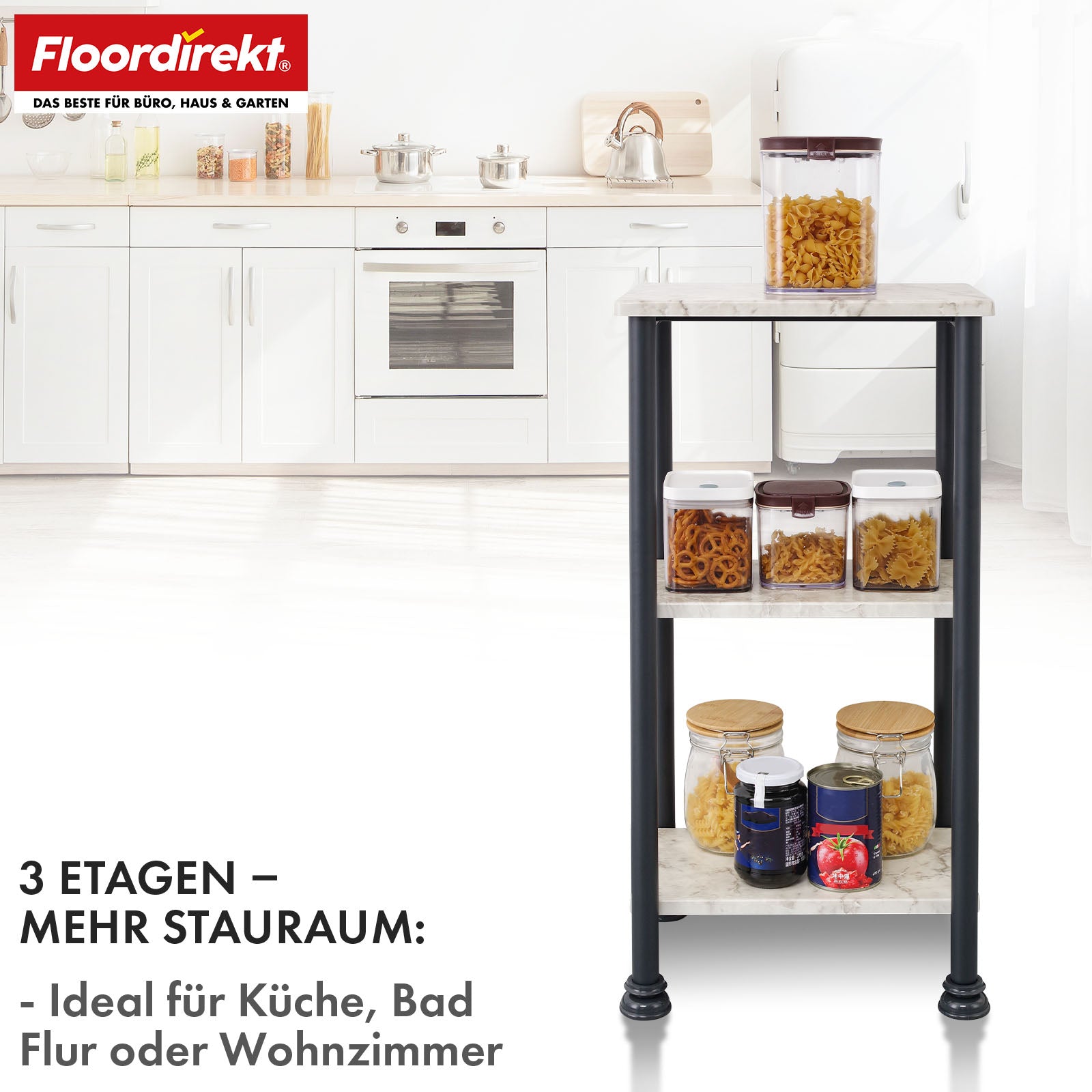 Floor-standing shelf | Charles | Modern shelf in marble look with sturdy steel construction | Available with 3 or 4 shelves