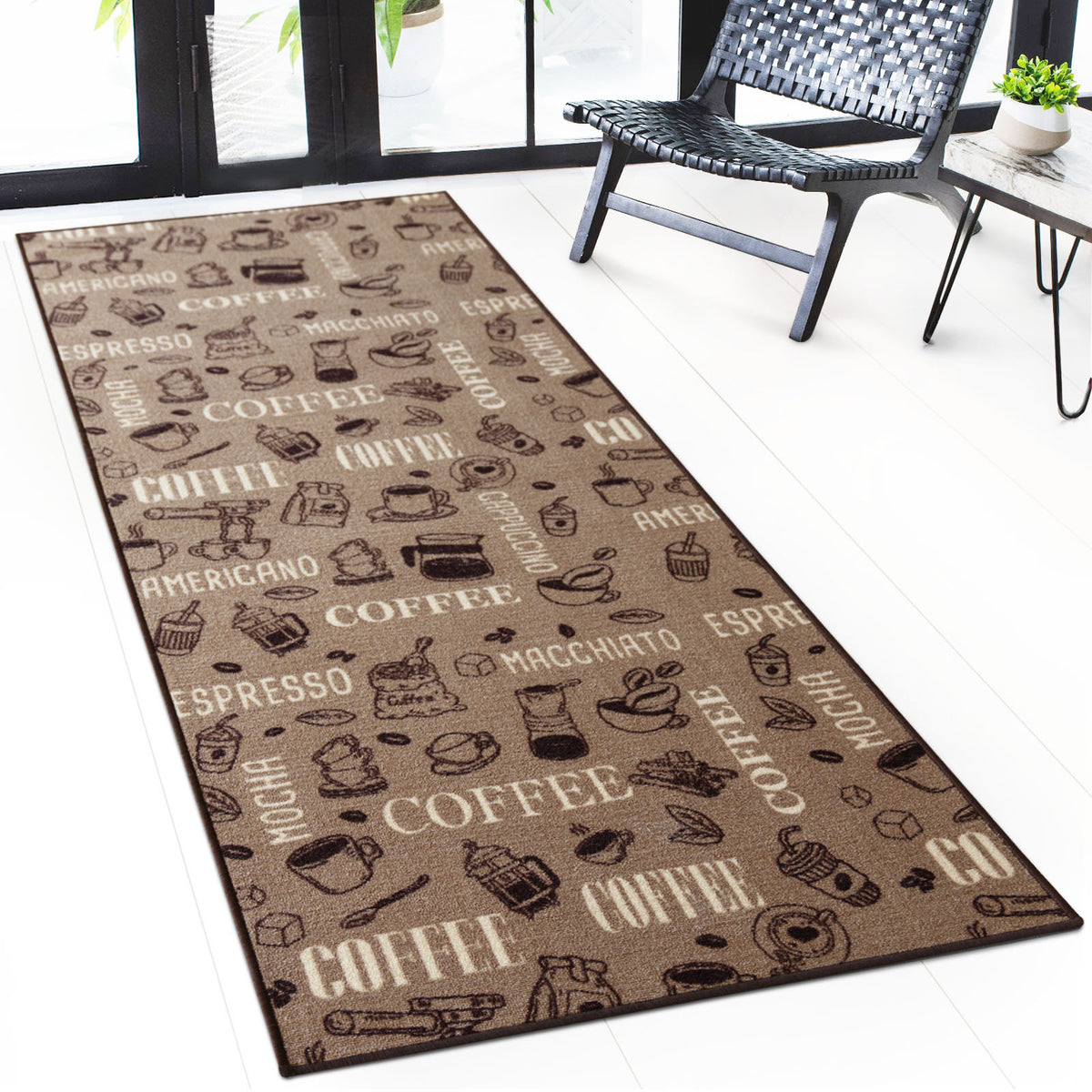 Runner Rug | Coffee | Modern Kitchen Runner with Coffee Motifs | Non-Slip, Durable & Easy to Clean
