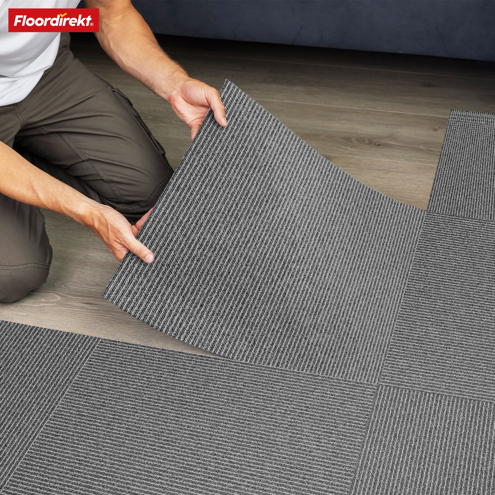 Carpet tiles | Bern | 50 x 50 cm | Self-laying with stripe design | In anthracite, grey & beige for commercial and private homes