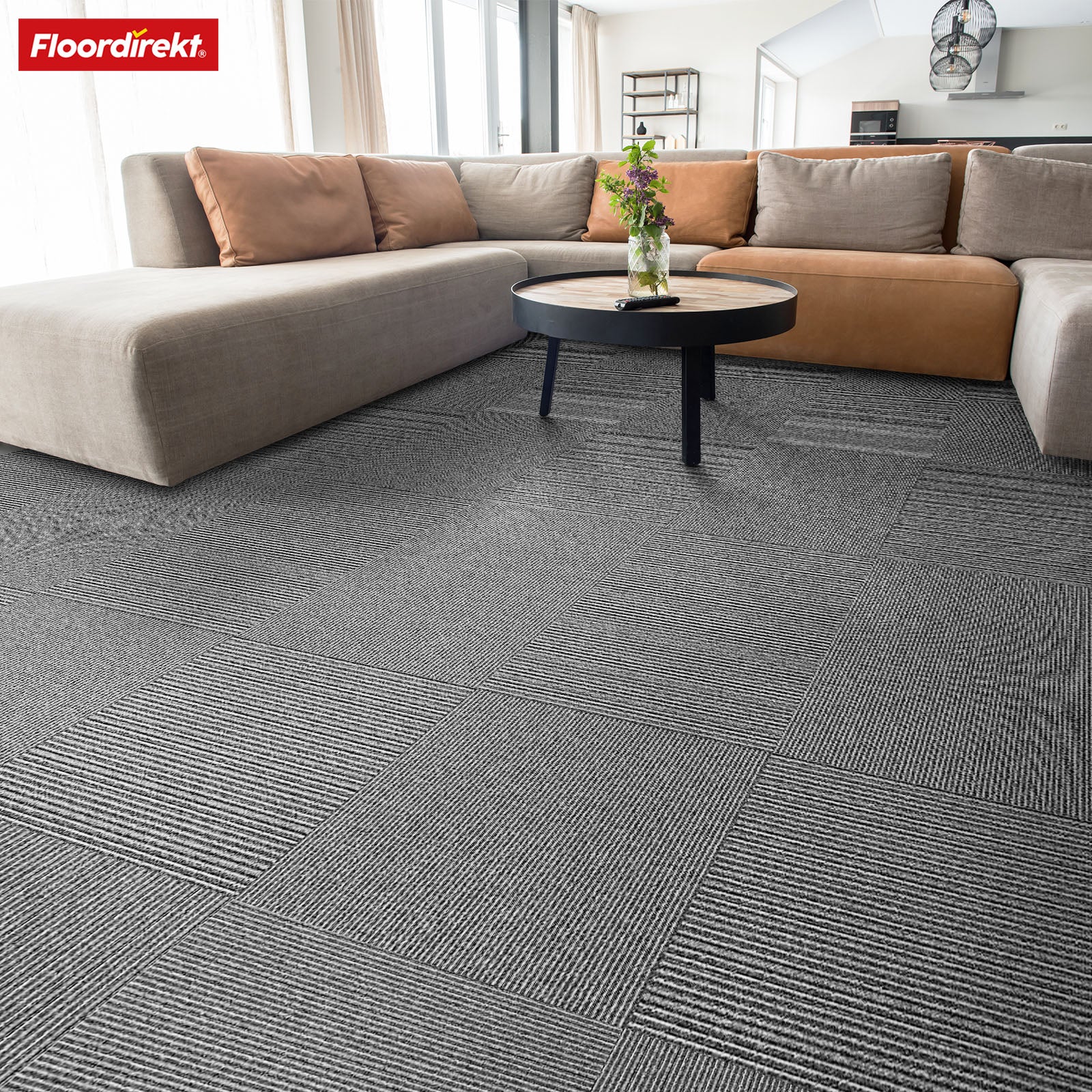 Carpet tiles | Bern | 50 x 50 cm | Self-laying with stripe design | In anthracite, grey & beige for commercial and private homes