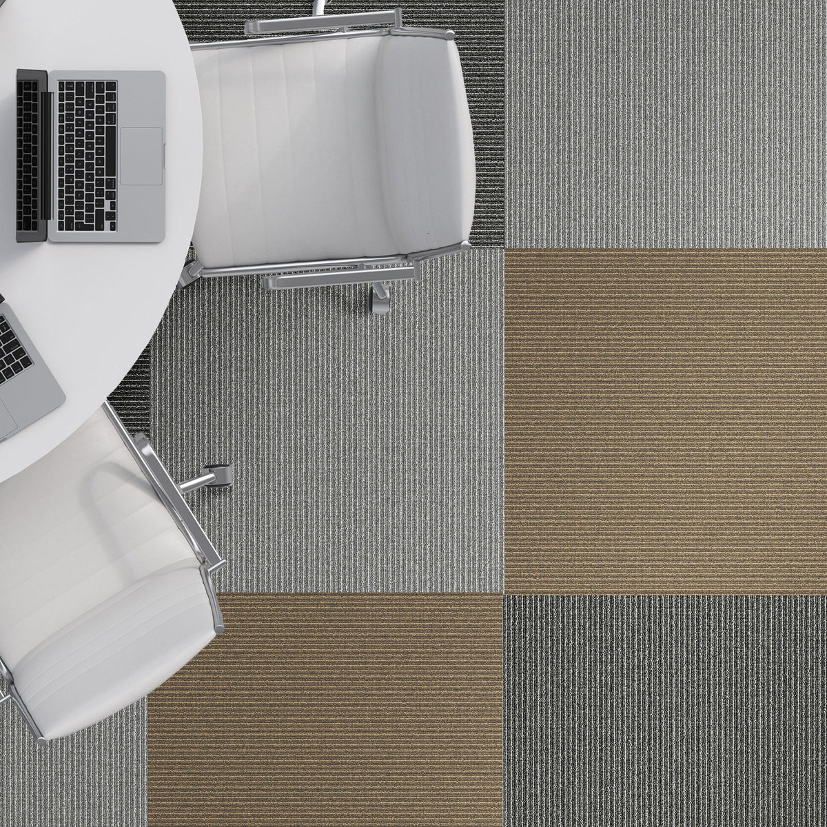 Carpet tiles | Bern | 50 x 50 cm | Self-laying with stripe design | In anthracite, grey & beige for commercial and private homes