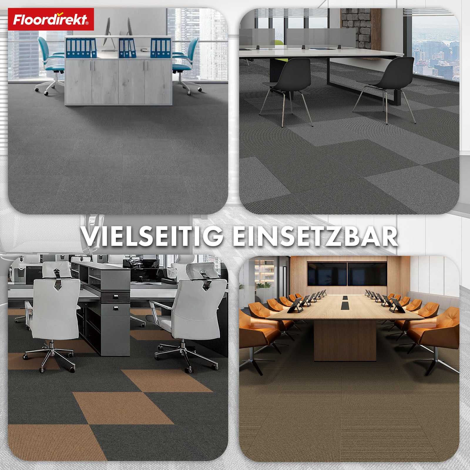 Carpet tiles | Bern | 50 x 50 cm | Self-laying with stripe design | In anthracite, grey & beige for commercial and private homes