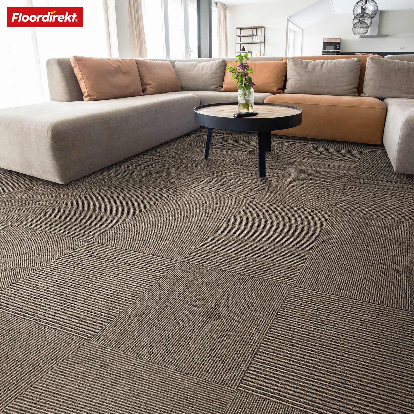Carpet tiles | Bern | 50 x 50 cm | Self-laying with stripe design | In anthracite, grey & beige for commercial and private homes