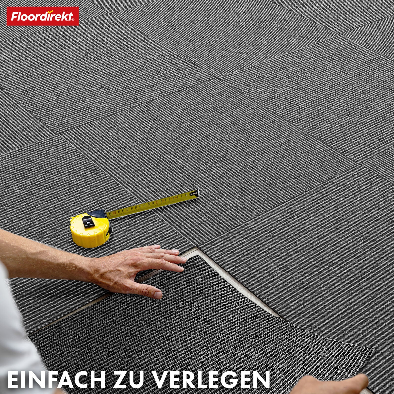 Carpet tiles | Bern | 50 x 50 cm | Self-laying with stripe design | In anthracite, grey & beige for commercial and private homes