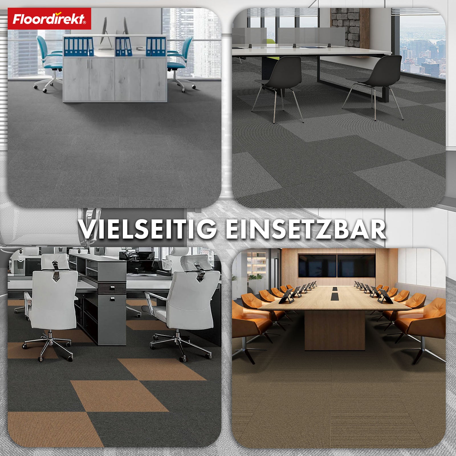Carpet tiles | Bern | 50 x 50 cm | Self-laying with stripe design | In anthracite, grey & beige for commercial and private homes