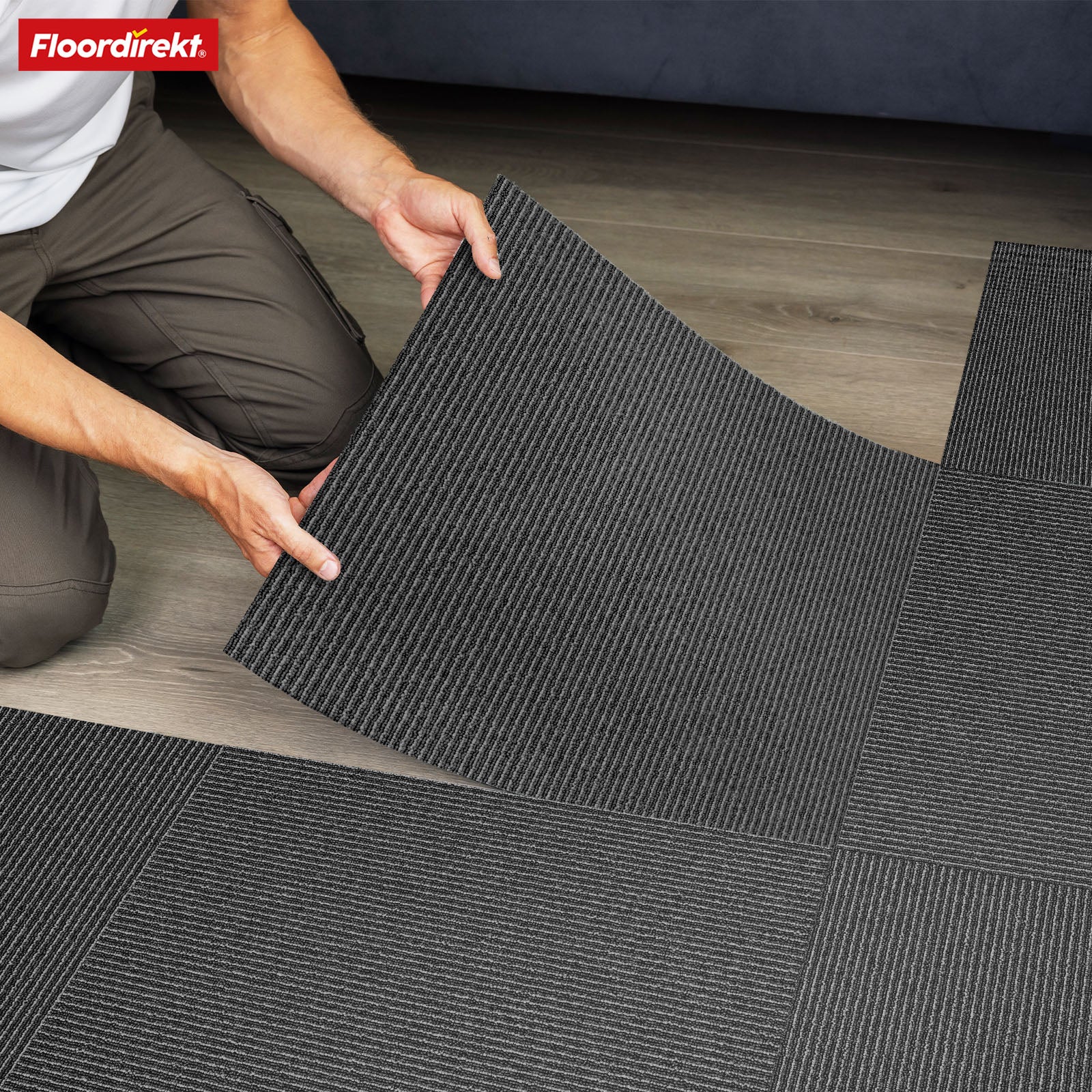 Carpet tiles | Bern | 50 x 50 cm | Self-laying with stripe design | In anthracite, grey & beige for commercial and private homes