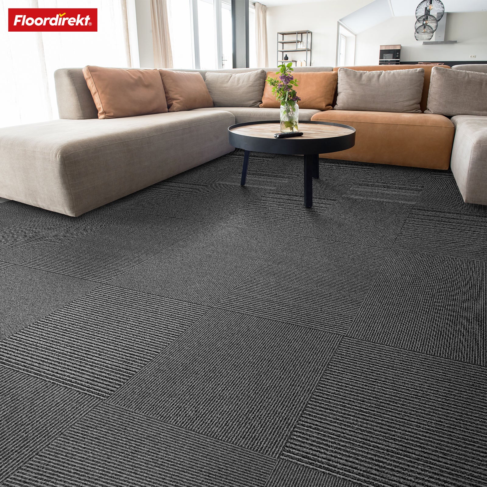 Carpet tiles | Bern | 50 x 50 cm | Self-laying with stripe design | In anthracite, grey & beige for commercial and private homes