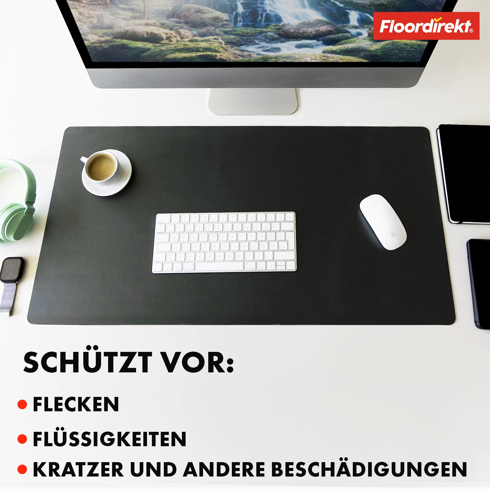 Desk pad | Nero | Easy-care, soft imitation leather | Available in numerous colours and sizes
