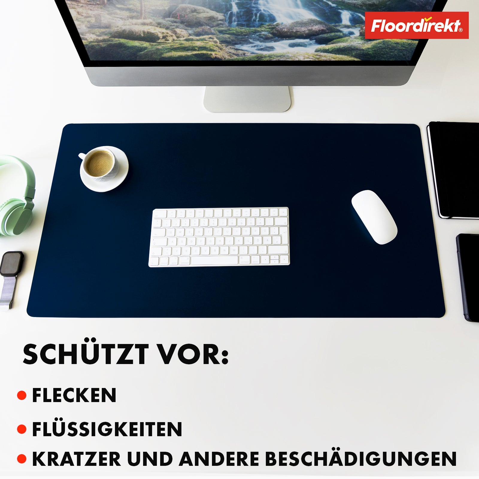 Desk pad | Nero | Easy-care, soft imitation leather | Available in numerous colours and sizes