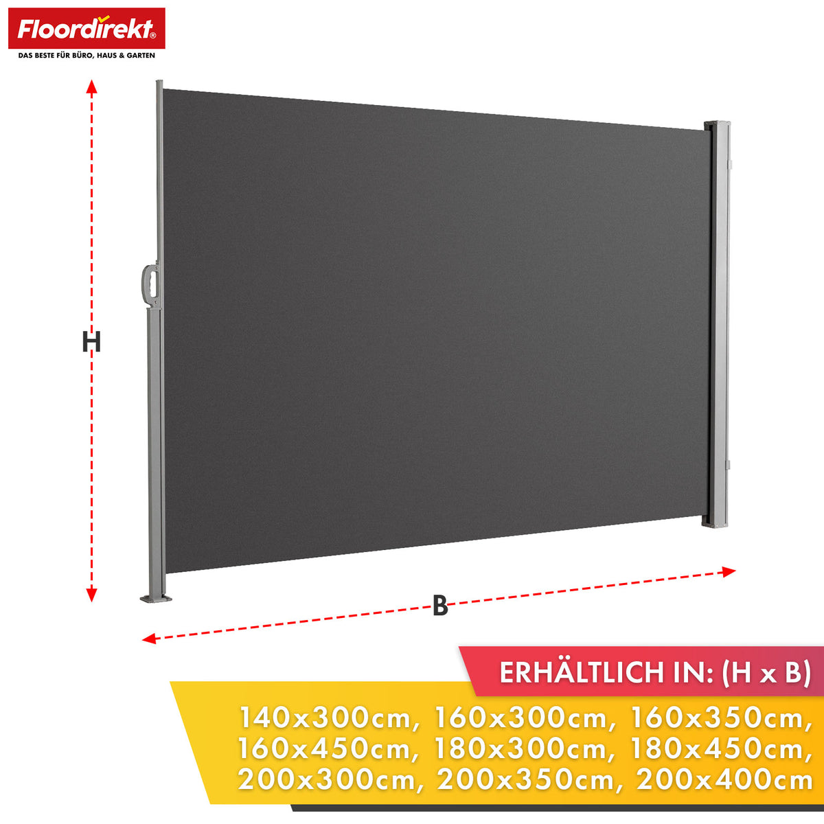 Aluminium Side Awning | Privacy & Sun Protection for Patio, Balcony & Garden | UV Protection, Opaque & Water-Repellent | Various Colors & Sizes