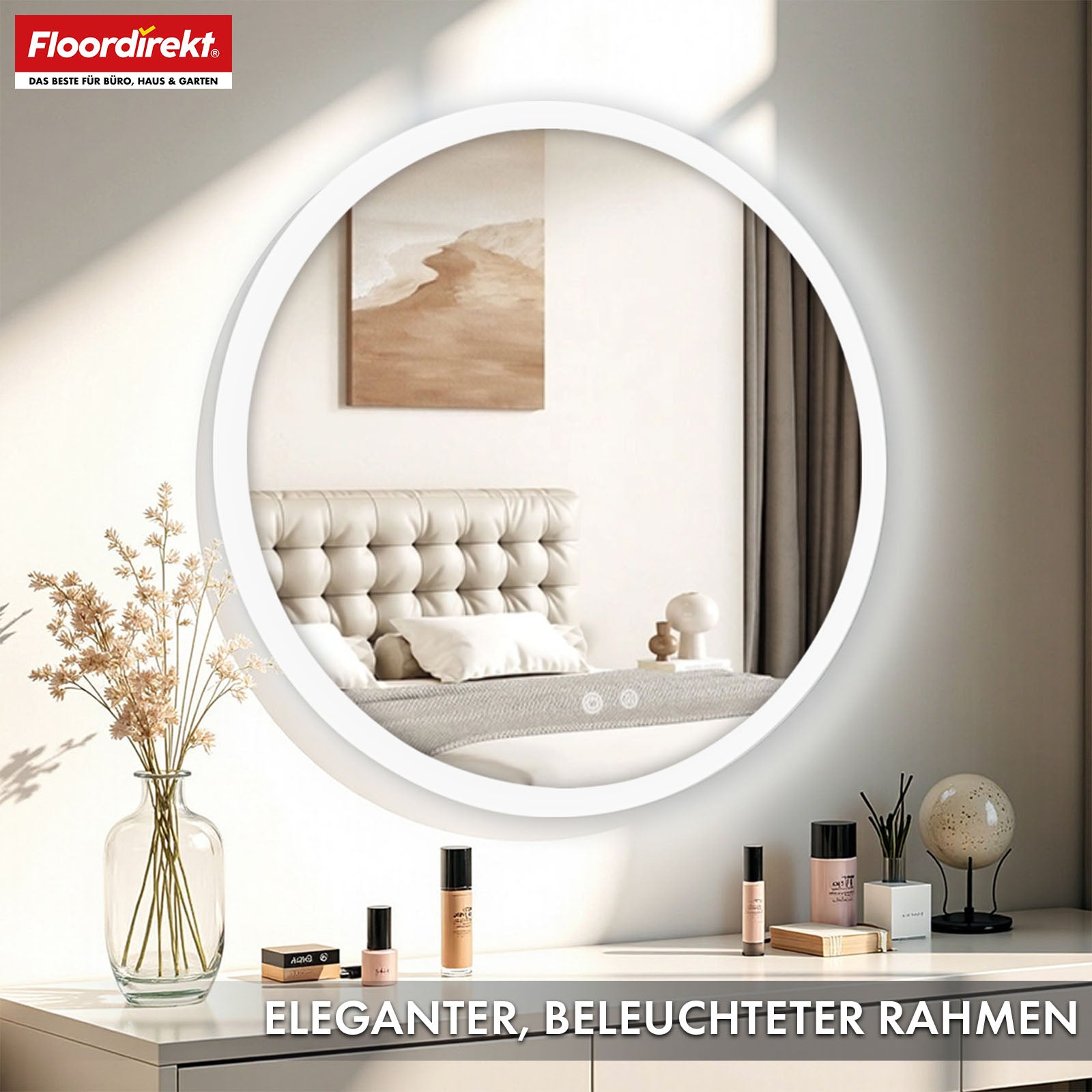 Bathroom mirror with LED lighting | Liora | Touch control with anti-fog function & 3 selectable light colours | Available in various sizes