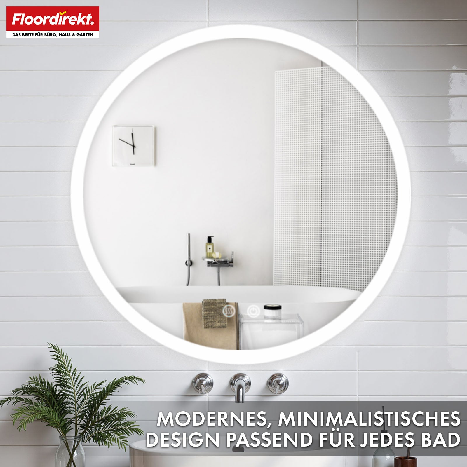 Bathroom mirror with LED lighting | Liora | Touch control with anti-fog function & 3 selectable light colours | Available in various sizes