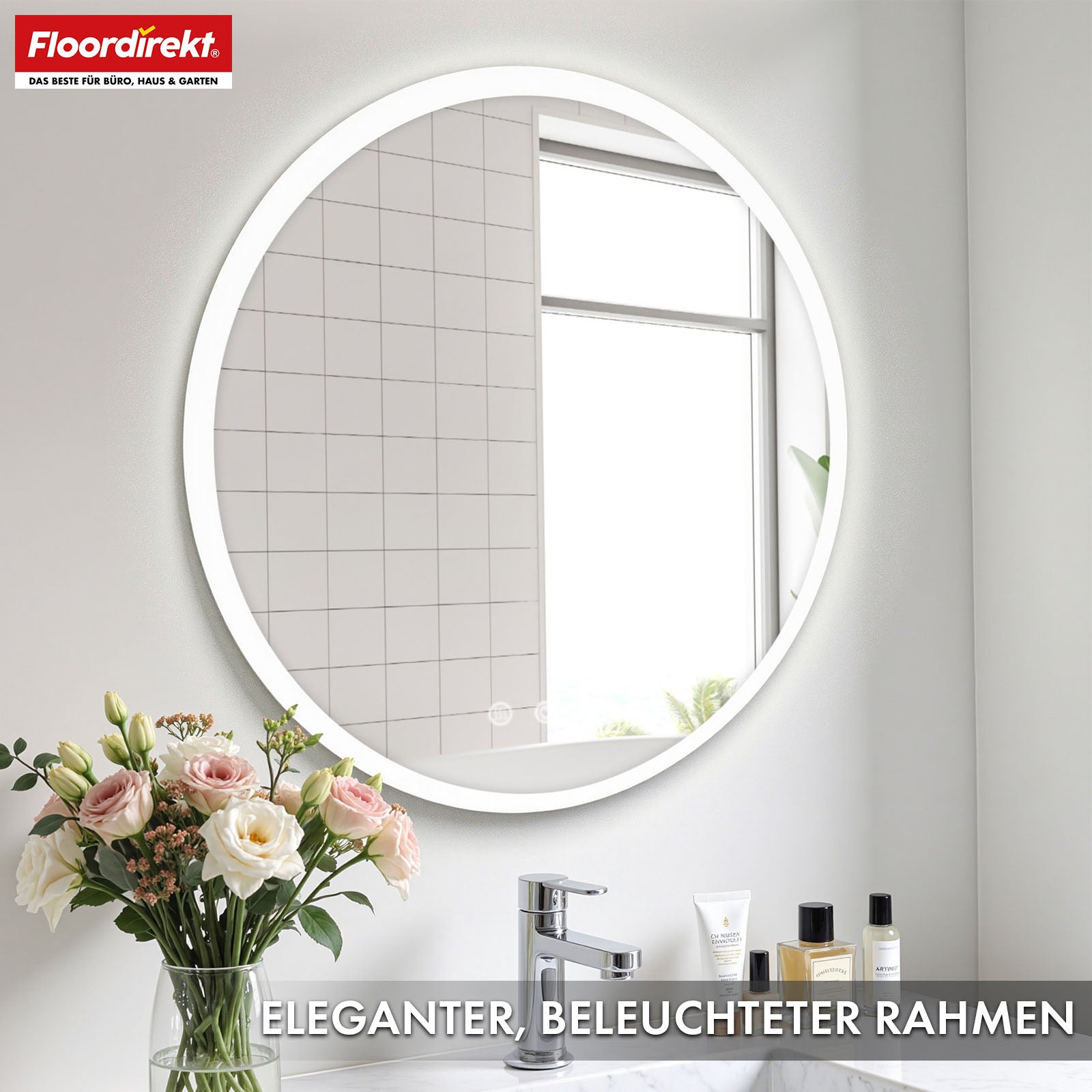 Bathroom mirror with LED lighting | Liora | Touch control with anti-fog function & 3 selectable light colours | Available in various sizes