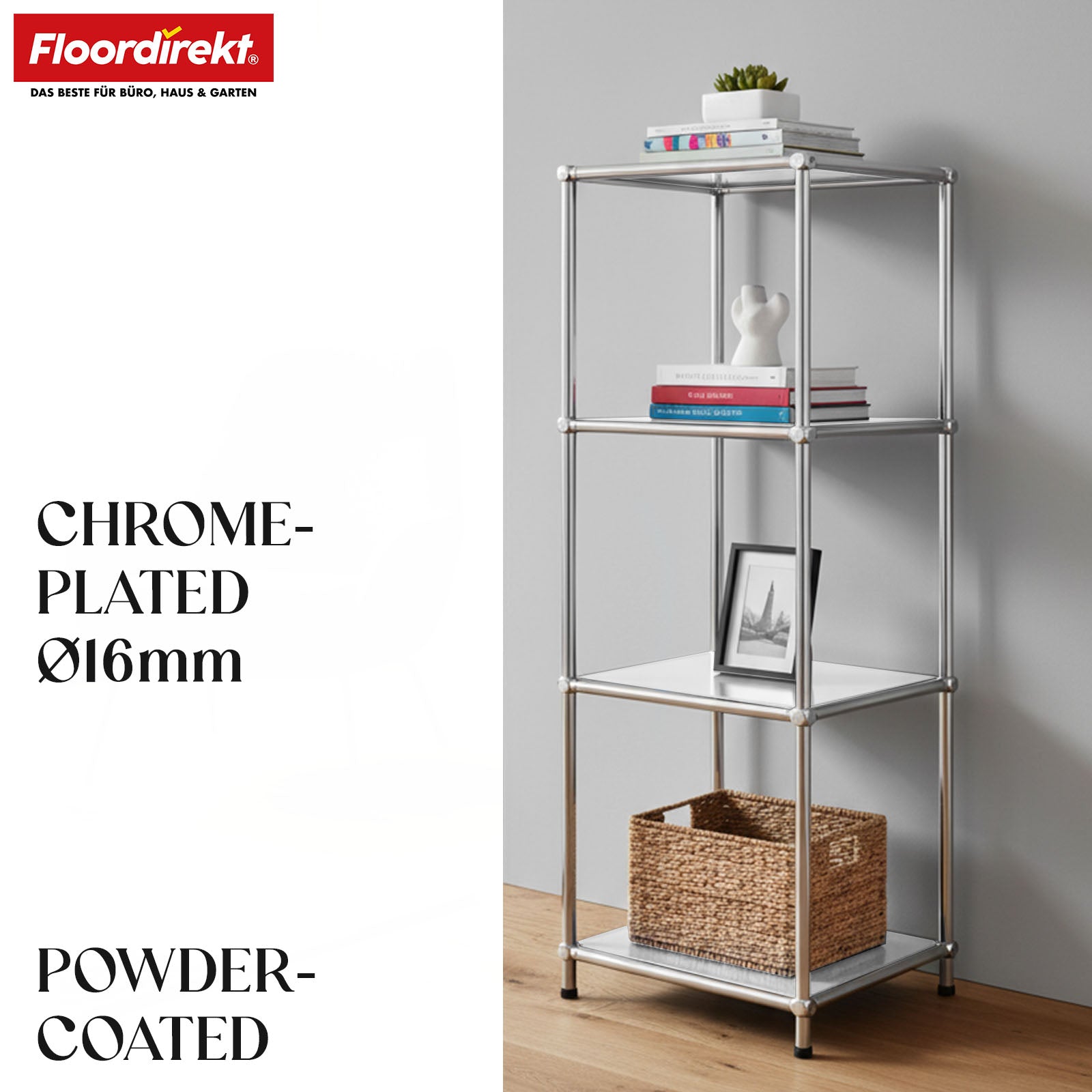 Metal shelving unit | Concept Epure MK-005 | 4-tier storage unit with open shelves | Available in several colours