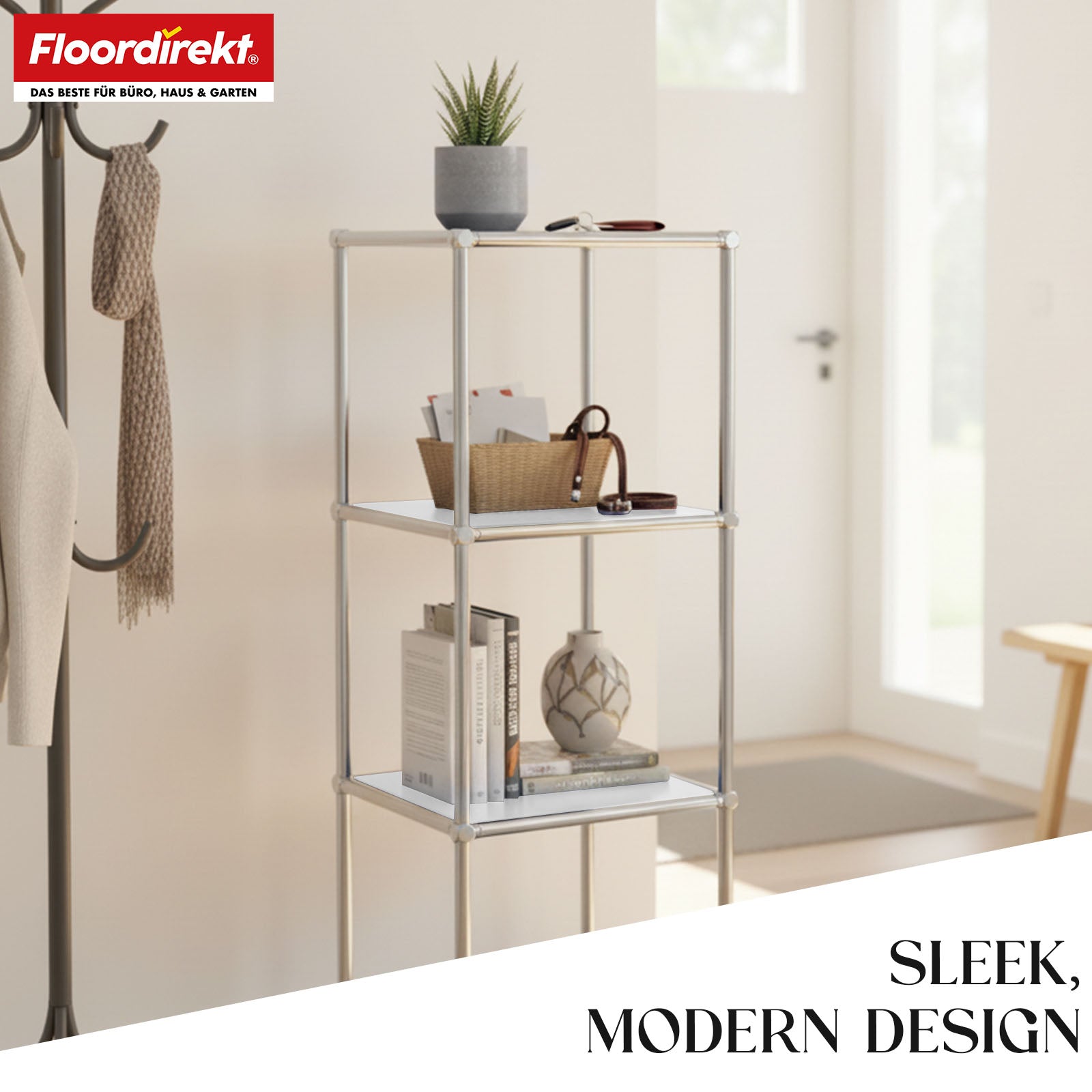 Metal shelving unit | Concept Epure MK-005 | 4-tier storage unit with open shelves | Available in several colours
