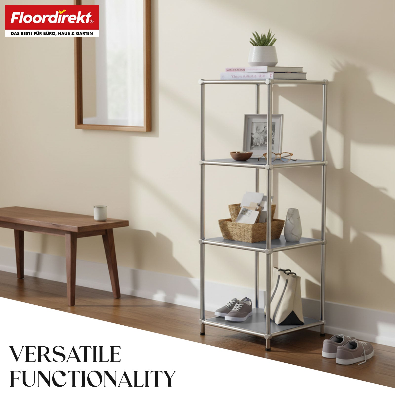 Metal shelving unit | Concept Epure MK-005 | 4-tier storage unit with open shelves | Available in several colours