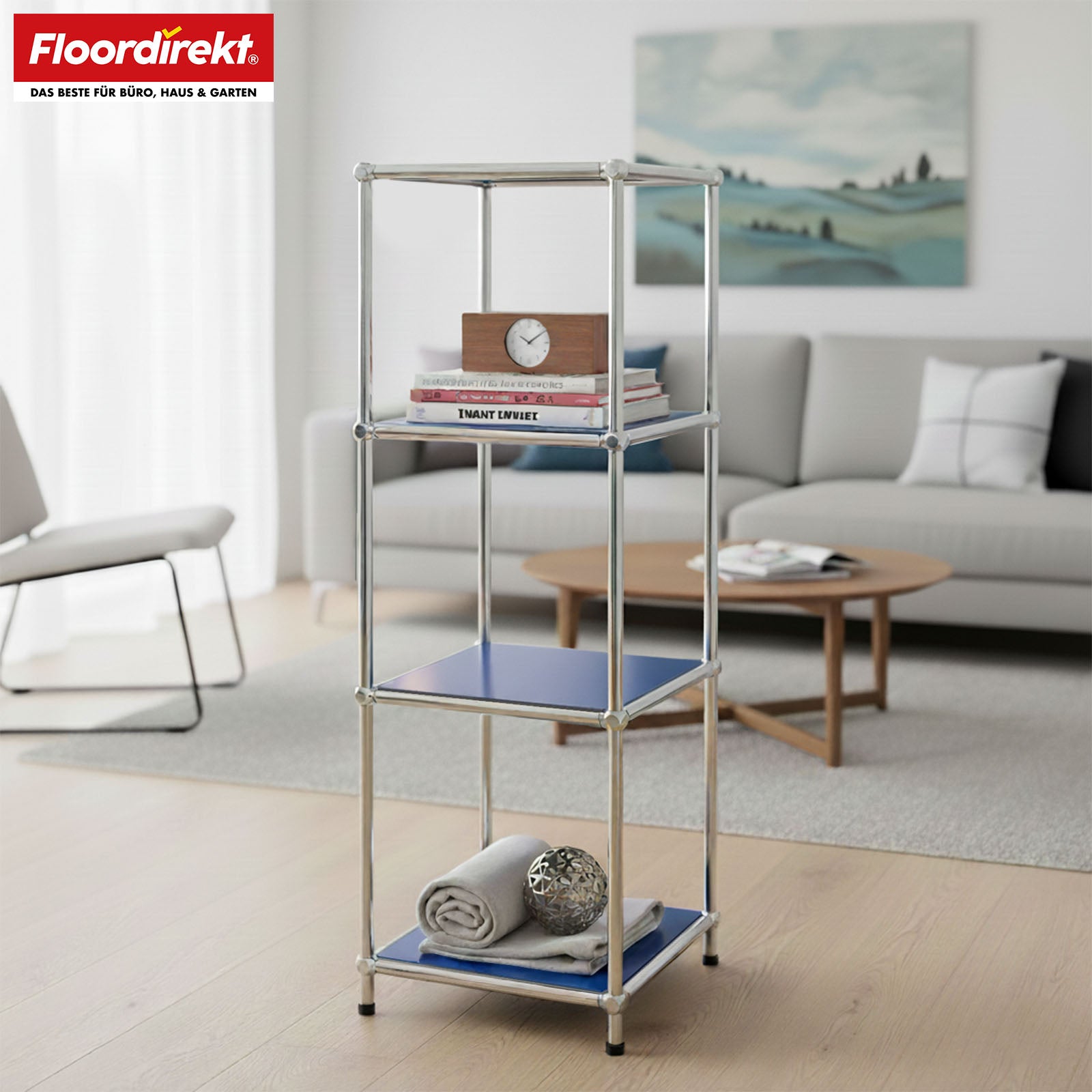 Metal shelving unit | Concept Epure MK-005 | 4-tier storage unit with open shelves | Available in several colours