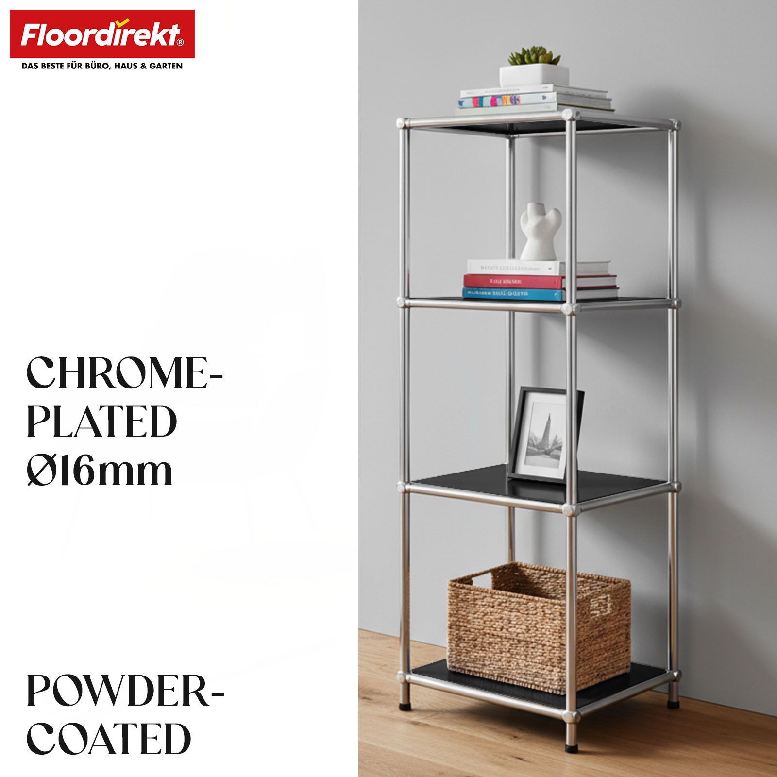 Metal shelving unit | Concept Epure MK-005 | 4-tier storage unit with open shelves | Available in several colours