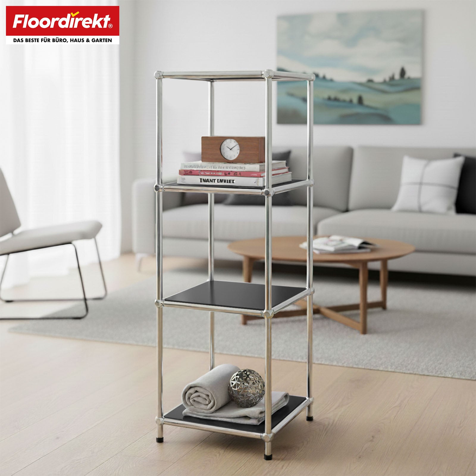 Metal shelving unit | Concept Epure MK-005 | 4-tier storage unit with open shelves | Available in several colours