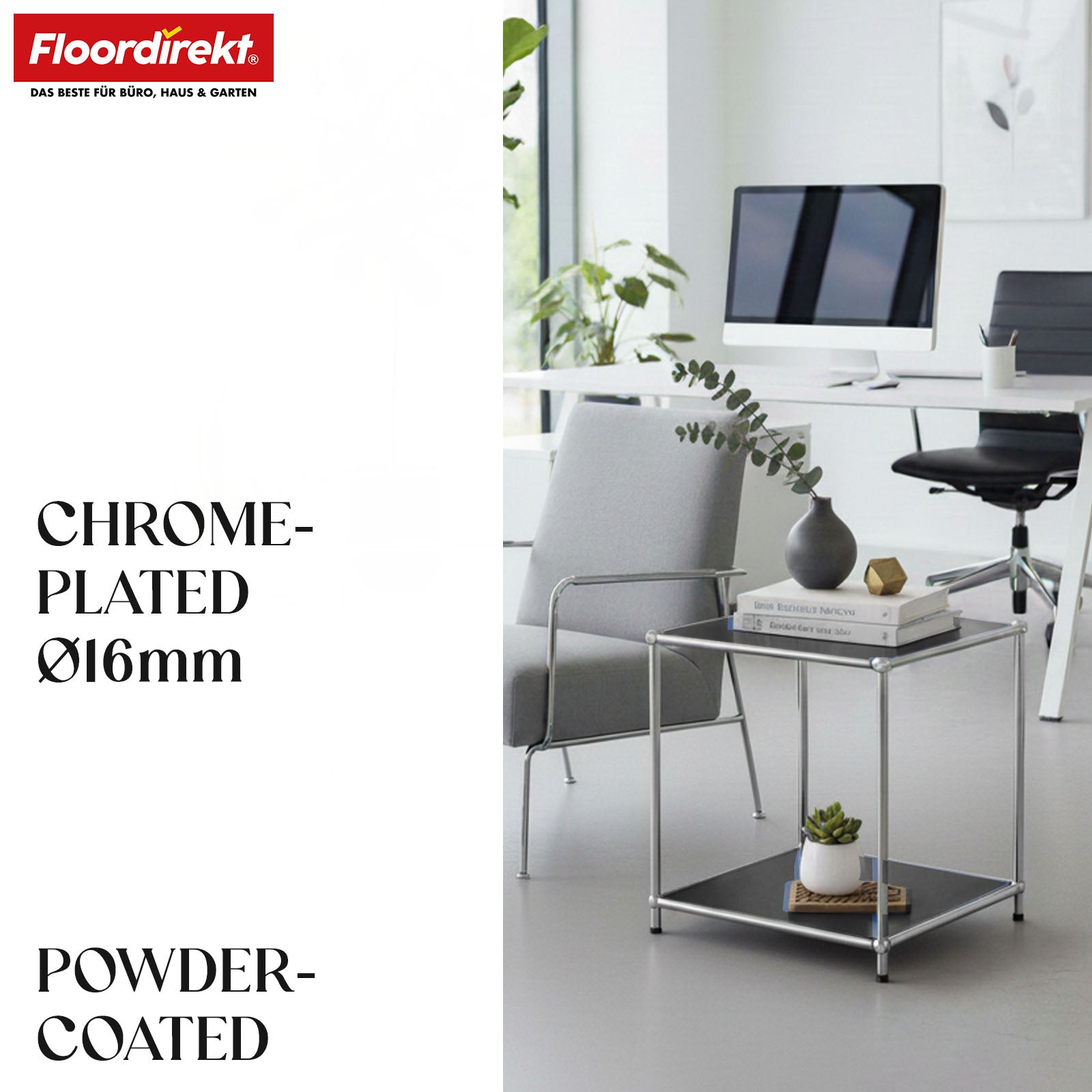 Metal shelf | Concept Epure MK-012 | Open side table & storage shelf with 2 shelves | Available in several colours