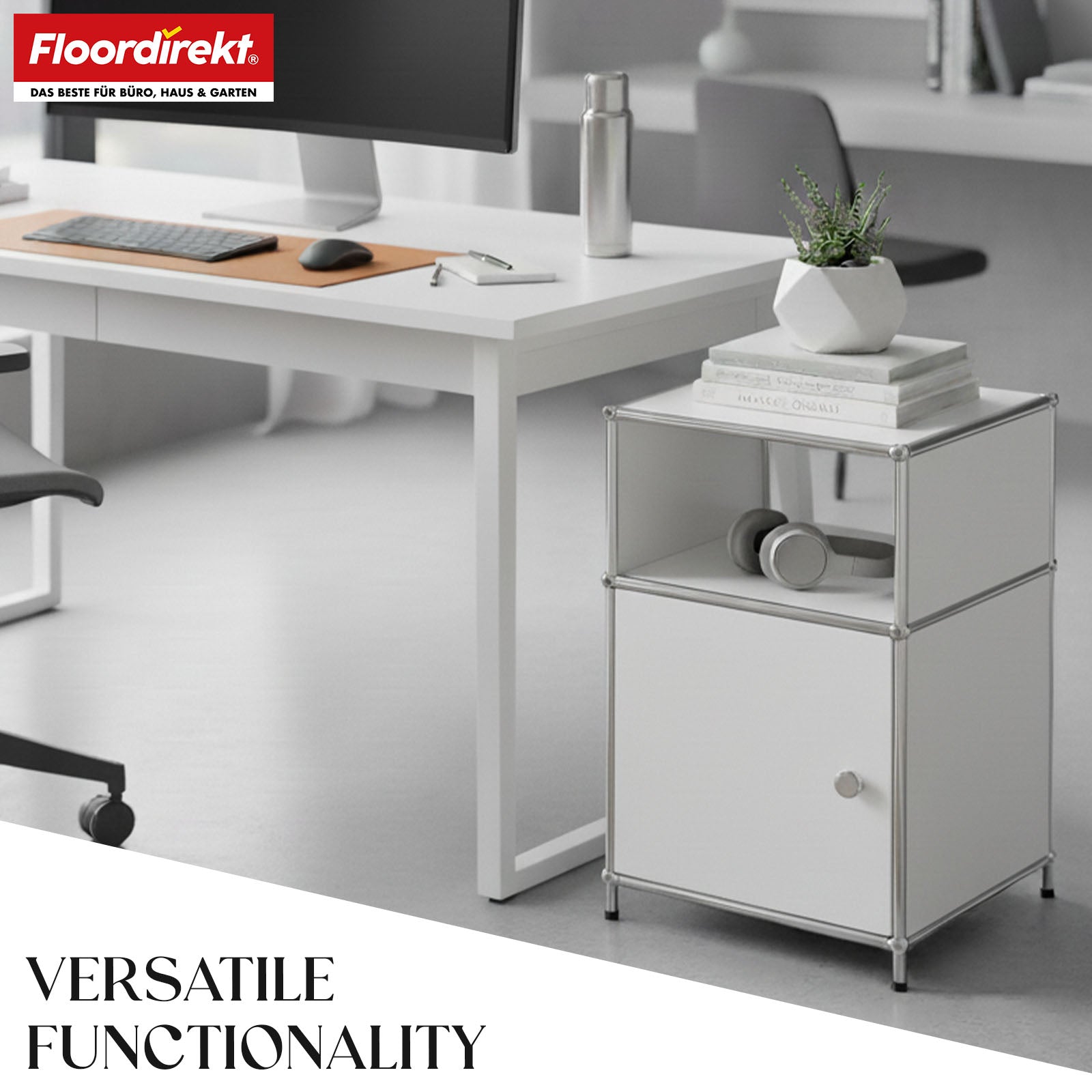 Metal shelving unit | Concept Epure MK-040 | 3-tier storage shelving unit with door & shelves | Available in several colours