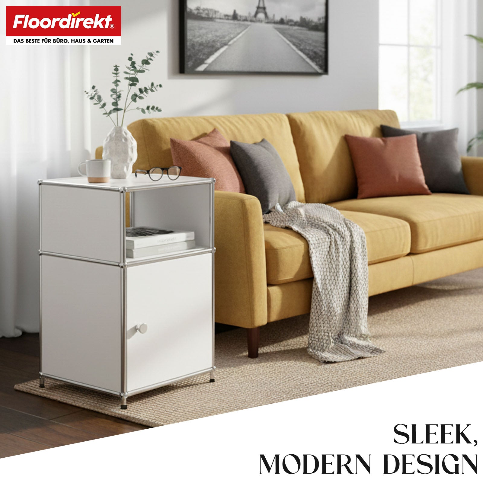 Metal shelving unit | Concept Epure MK-040 | 3-tier storage shelving unit with door & shelves | Available in several colours