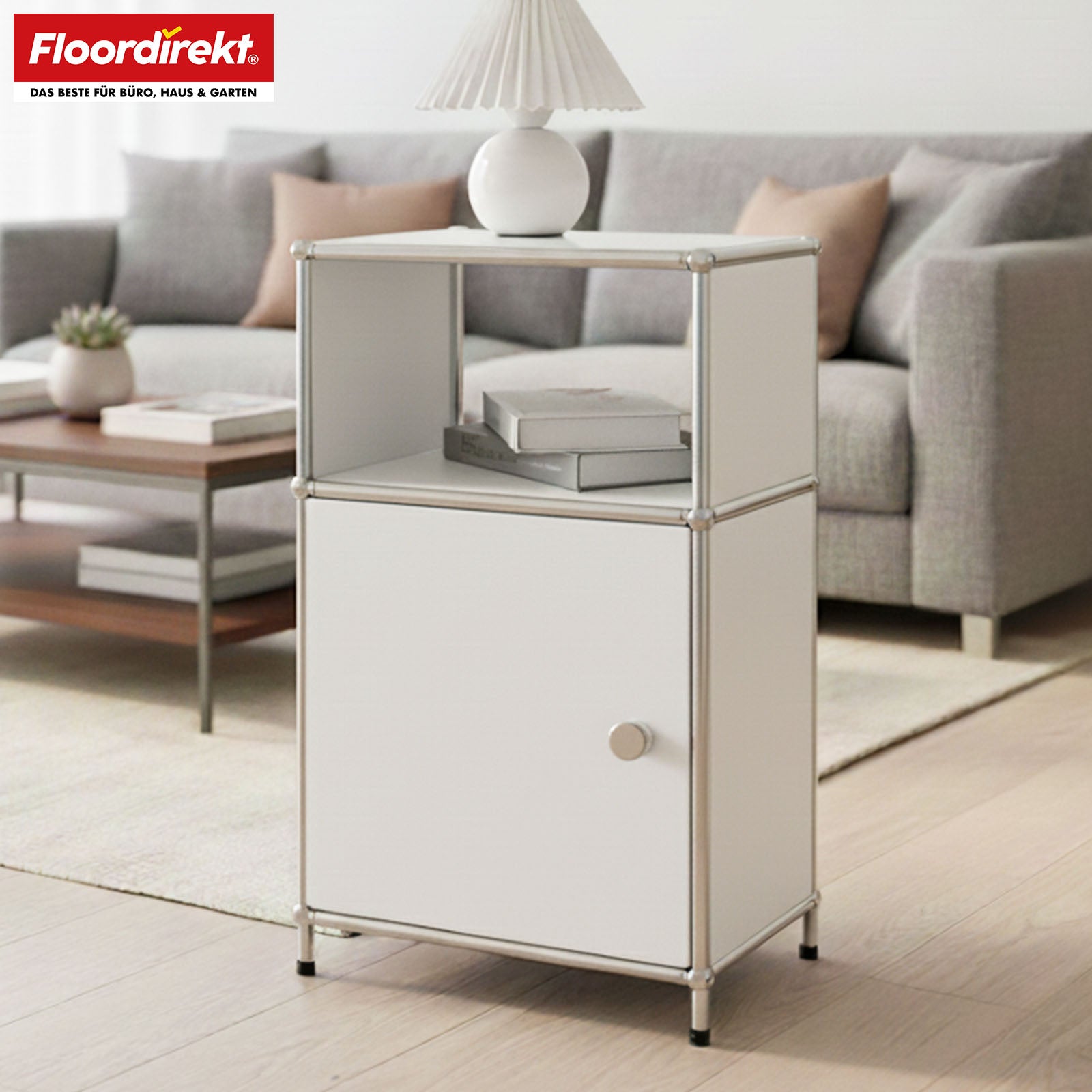 Metal shelving unit | Concept Epure MK-040 | 3-tier storage shelving unit with door & shelves | Available in several colours