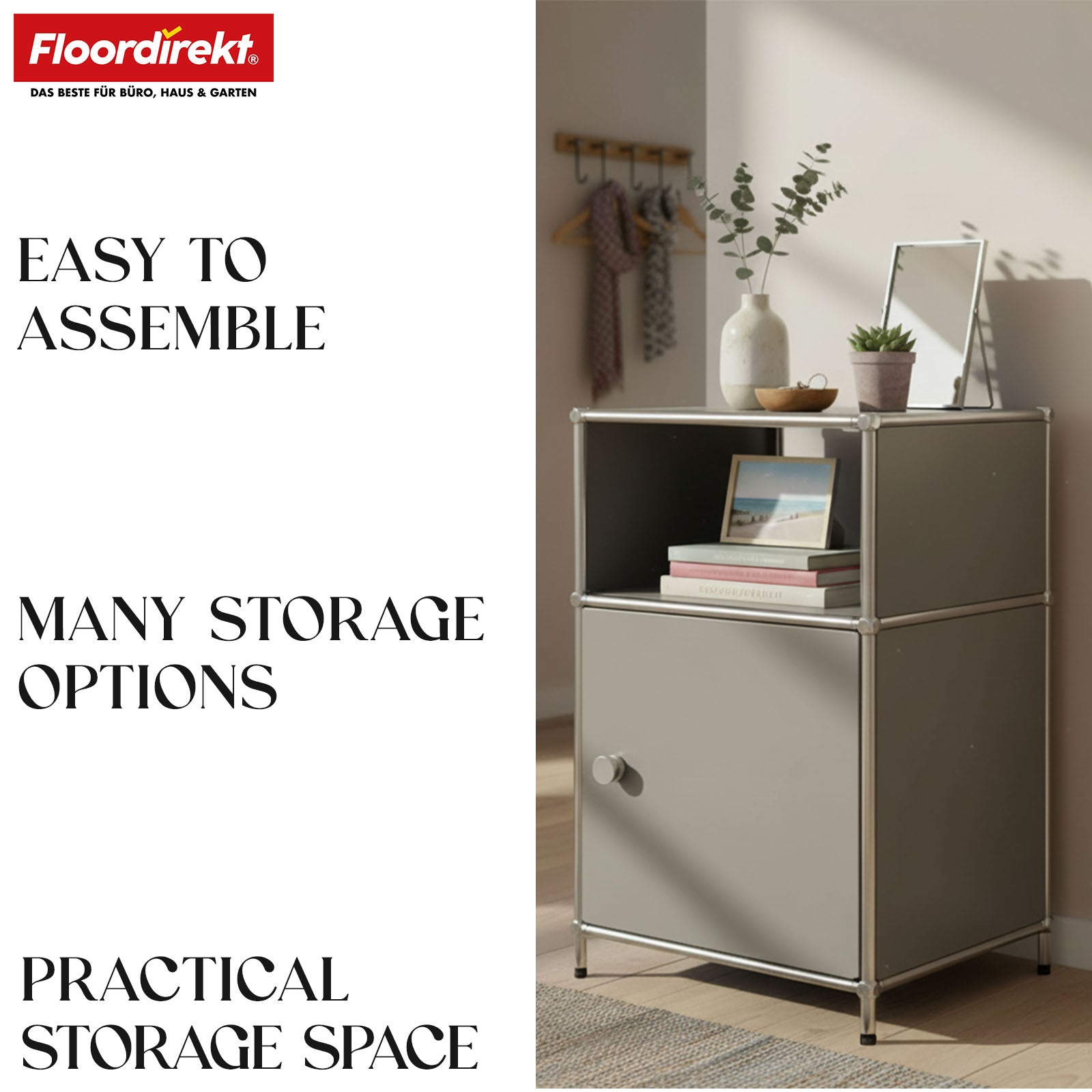 Metal shelving unit | Concept Epure MK-040 | 3-tier storage shelving unit with door & shelves | Available in several colours
