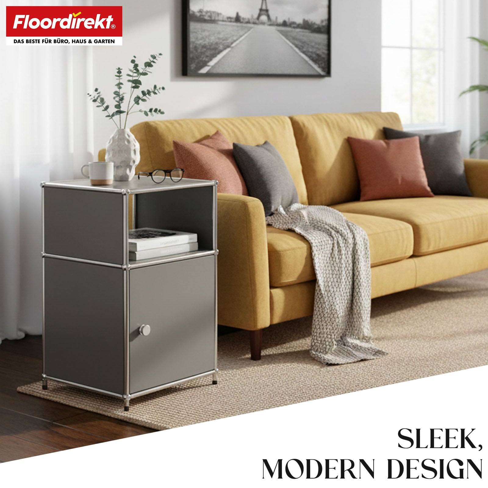 Metal shelving unit | Concept Epure MK-040 | 3-tier storage shelving unit with door & shelves | Available in several colours