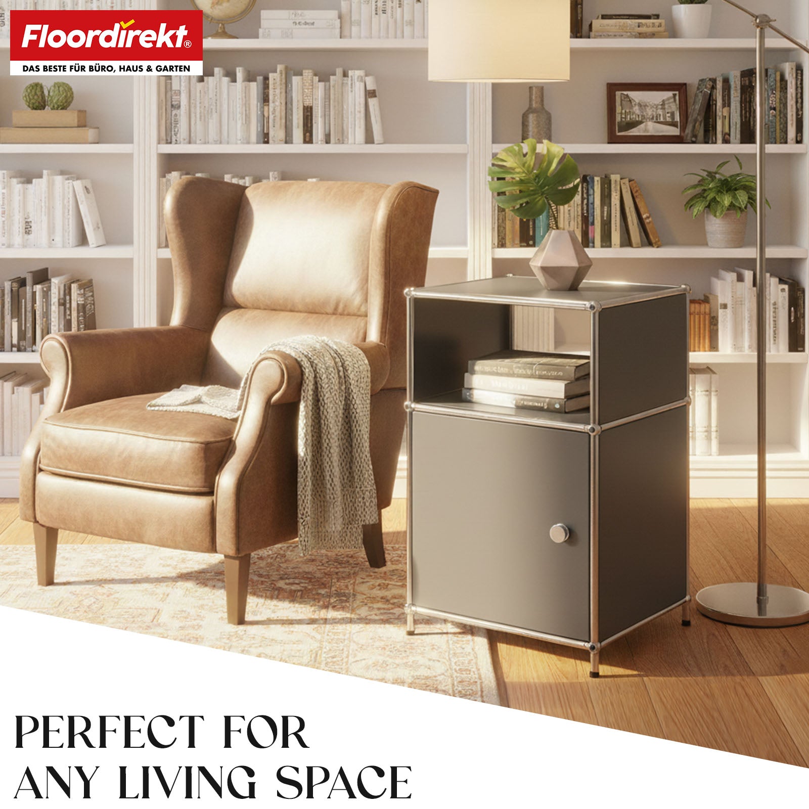 Metal shelving unit | Concept Epure MK-040 | 3-tier storage shelving unit with door & shelves | Available in several colours